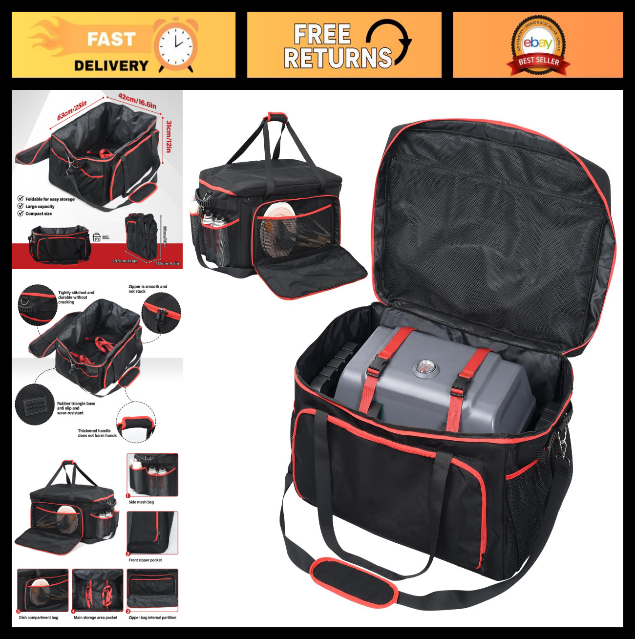 Large Capacity Grill Tool Storage Bag | Heavy-Duty Utensil Organizer for BBQ, Ca
