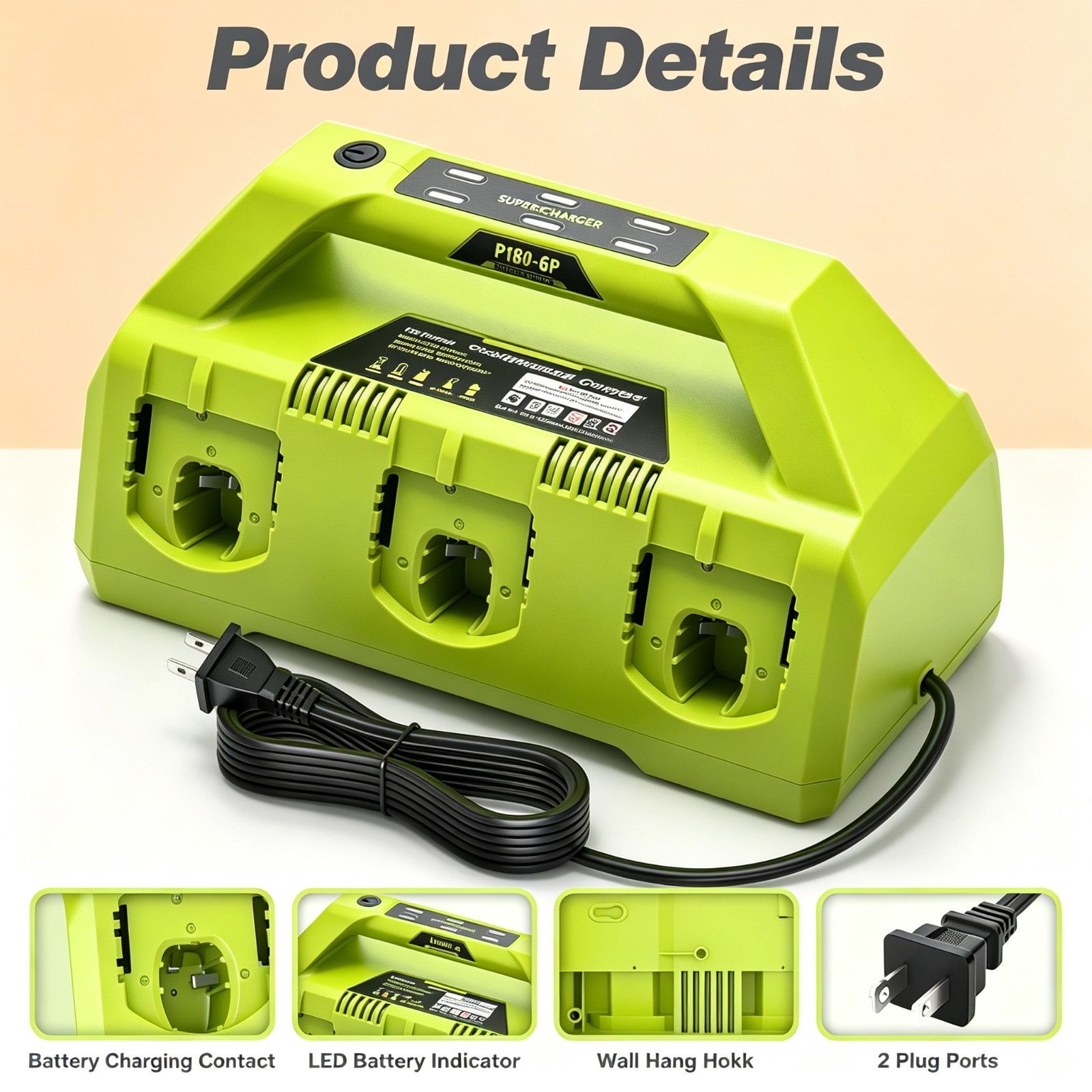 6 Port Fast Battery Charger Compatible with Ryobi 18V P135 PCG005 P118 P108 P190