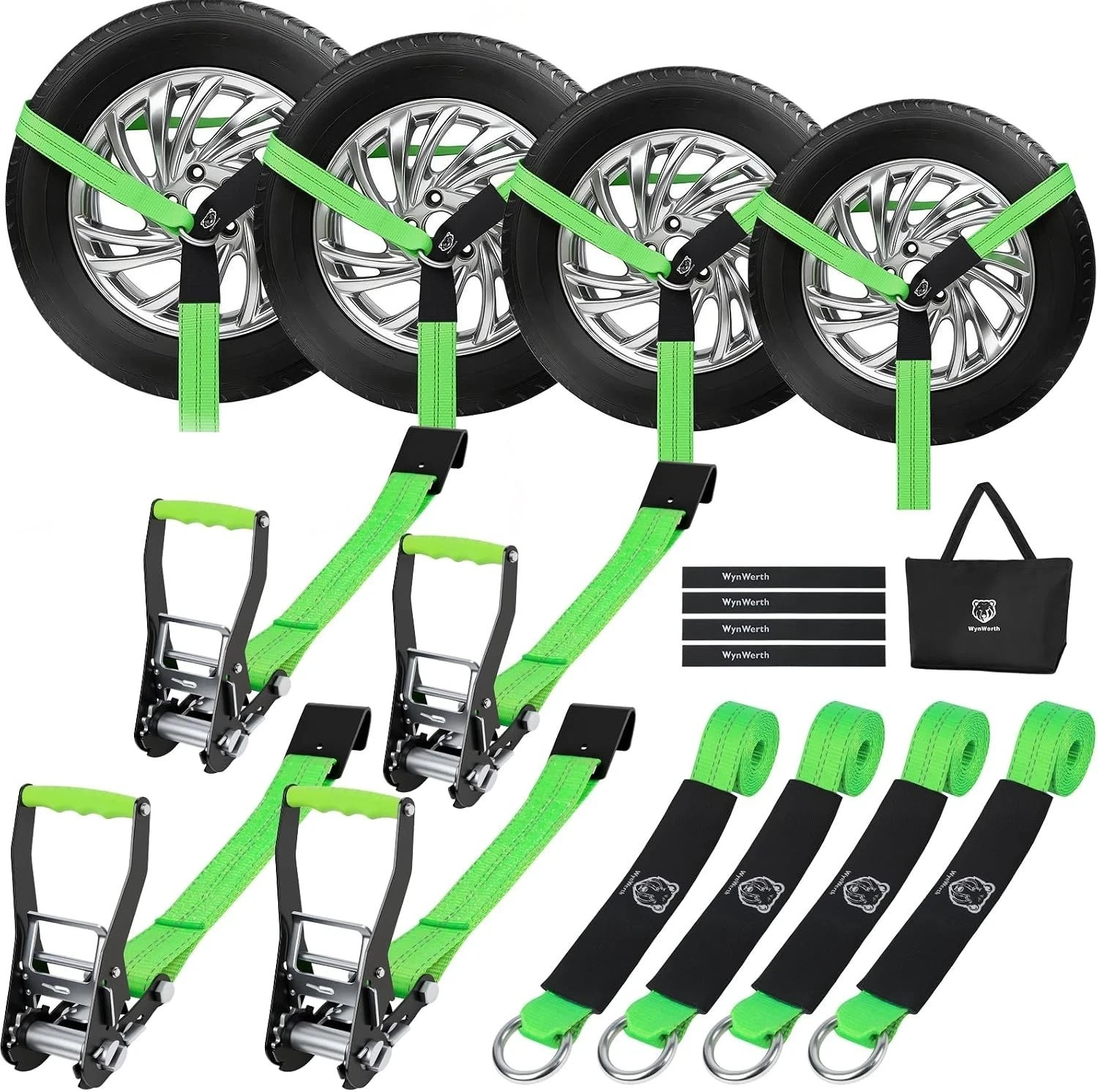 4 Pack Axle Straps Car Tie Down Straps for Trailers Wheel Tie Down Ratchet Strap