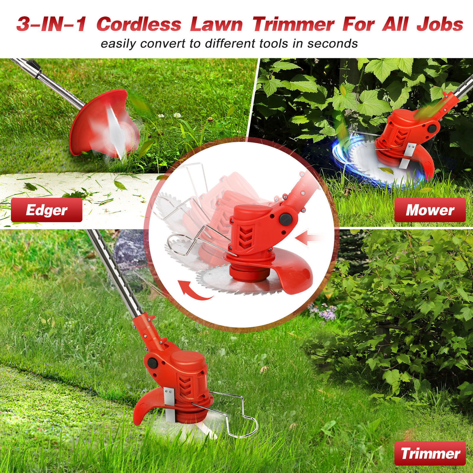 24V Electric Weed Wacker Cutter Grass String Trimmer Cordless 2 Battery Powered
