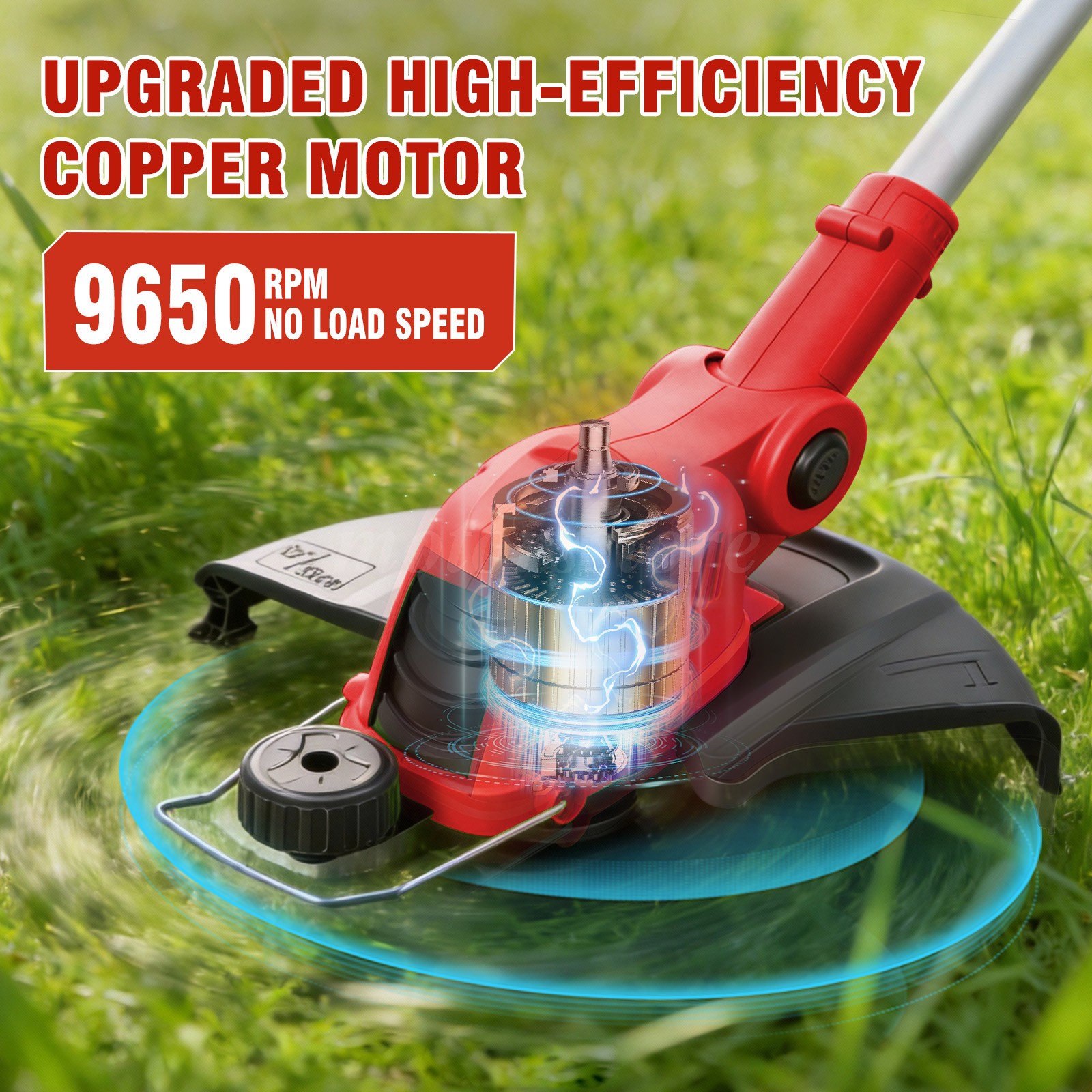 Electric Cordless Grass String Trimmer Lawn Edger Weed Cutter+2 Battery+1Charger