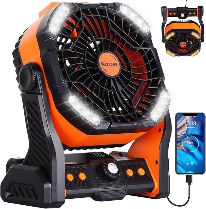 X68 20000mAh Rechargeable Battery Operated fan Outdoor Tent Fan with RGB Light