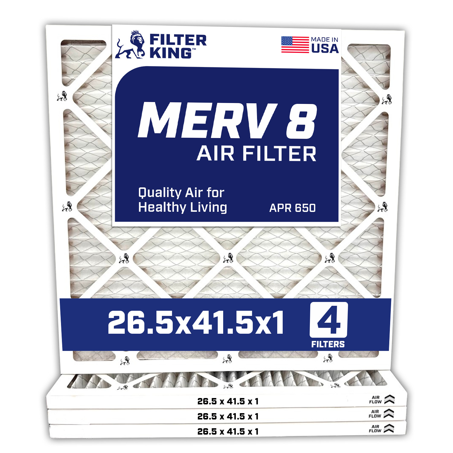 Filter King 26.5×41.5×1 Air Filter 4-PACK MERV 8 Actual Size 26.5 x 41.5 x .75″