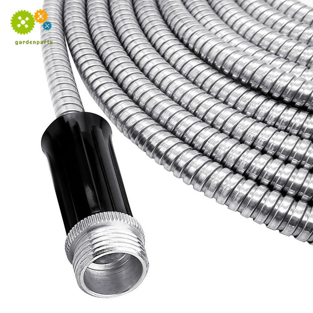 NEW 25FT Stainless Steel Metal Garden Water Hose Pipe Flexible Lightweight