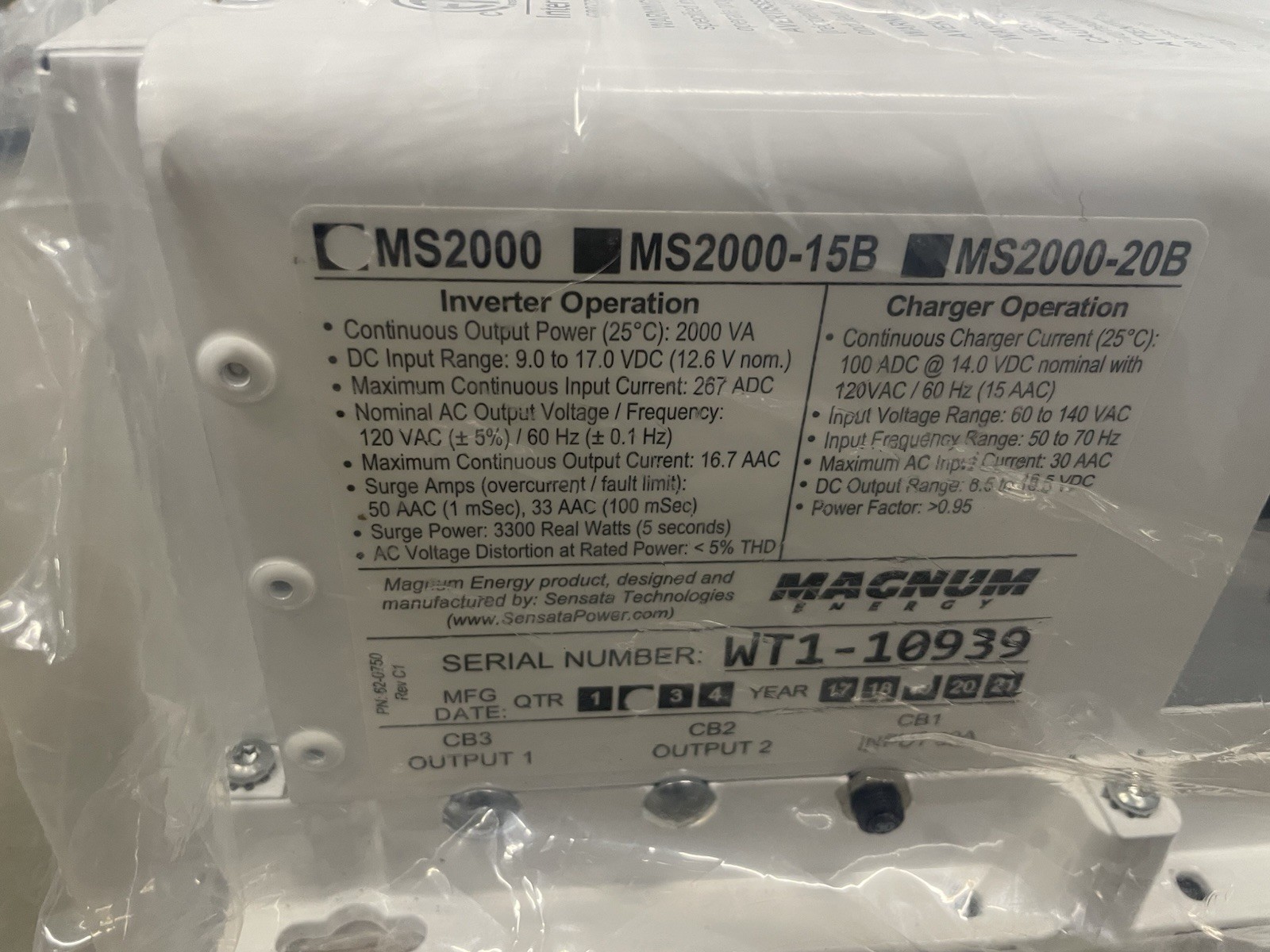 Magnum Energy MS2000 2000W Pure Sine Wave Inverter/Charger 12V NEW