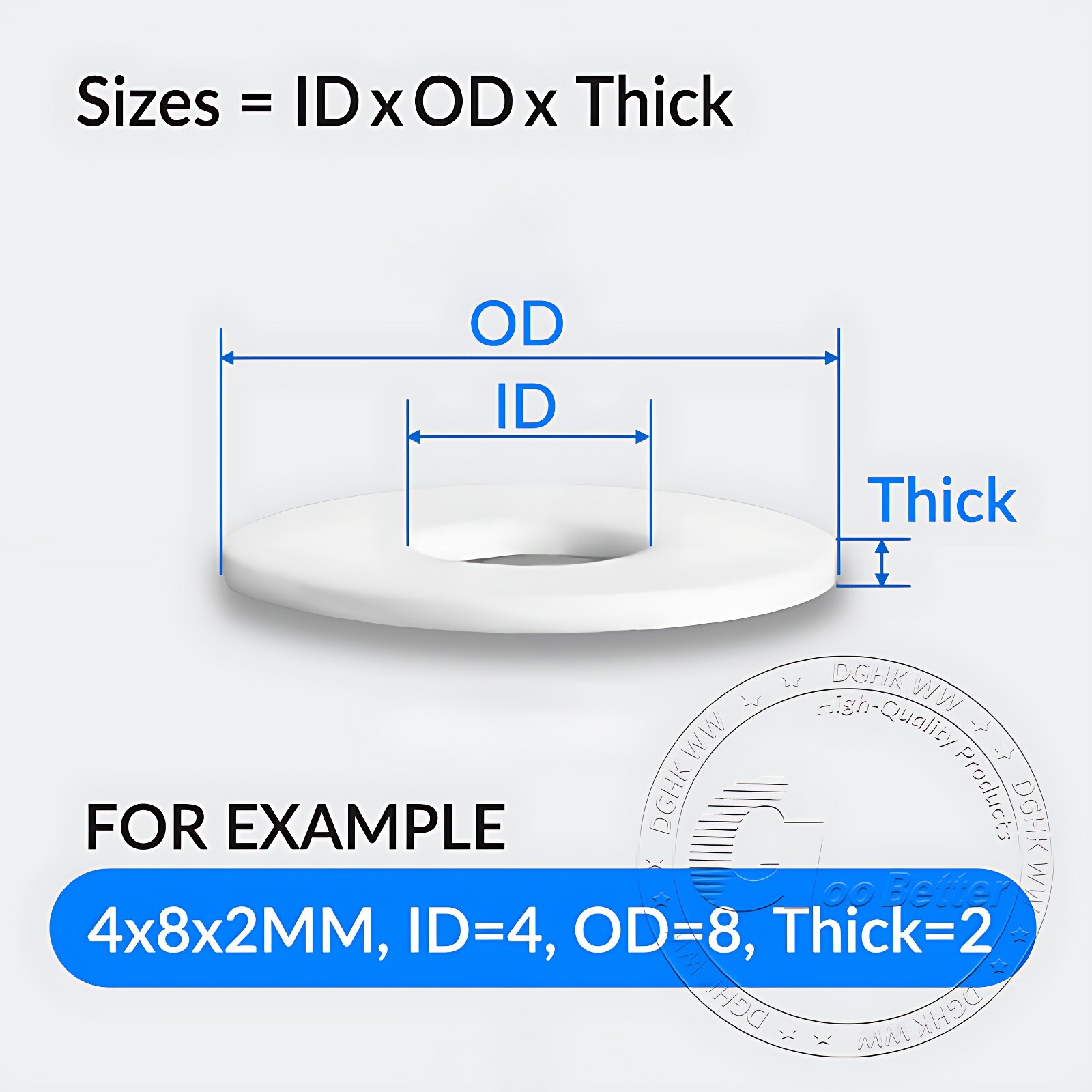 2mm Thick White PTFE High Temp Flat Ring Plastic Washer Seal Gaskets ID 3mm-66mm