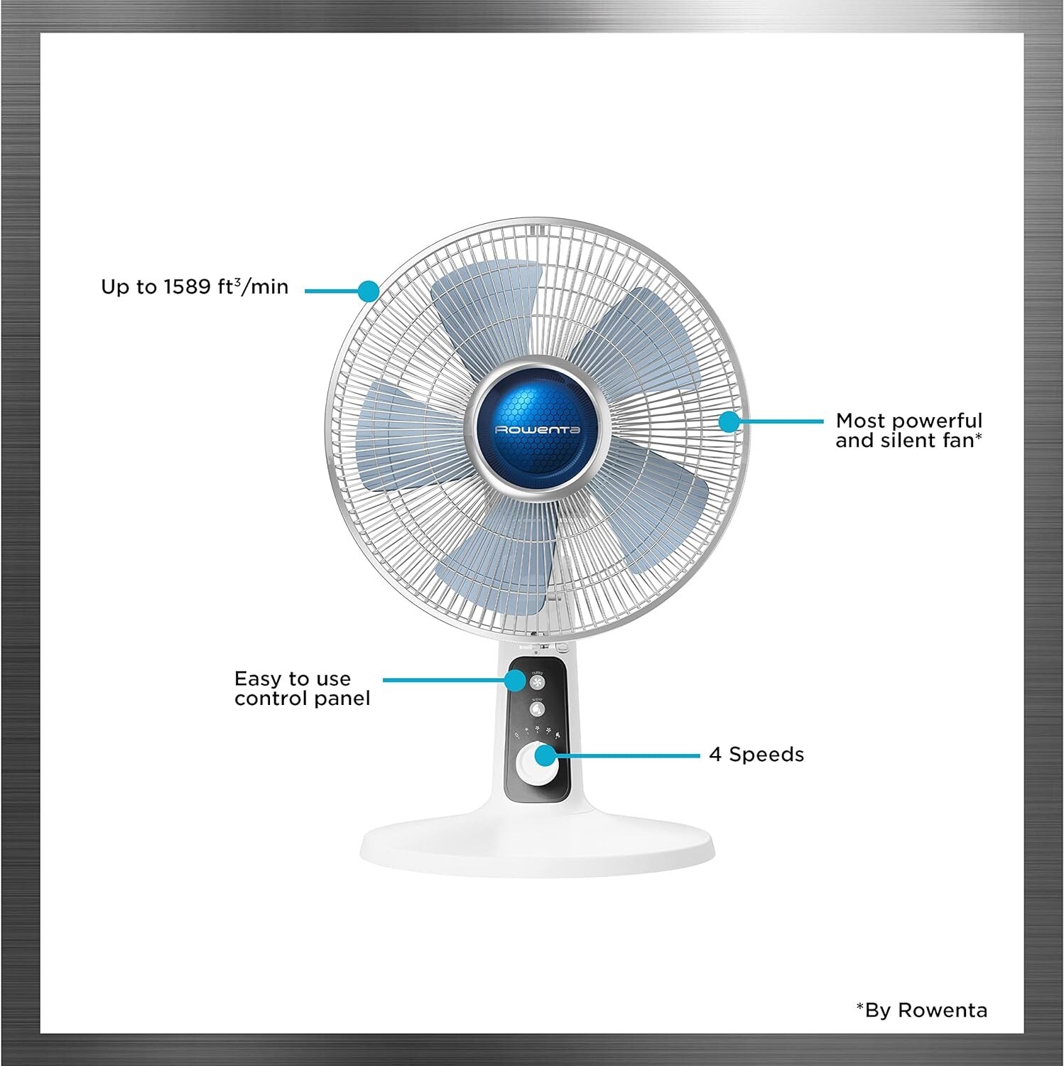 Rowenta Turbo Silence Table Fan 12 In. Ultra Quiet Oscillating Fan VU2730 White