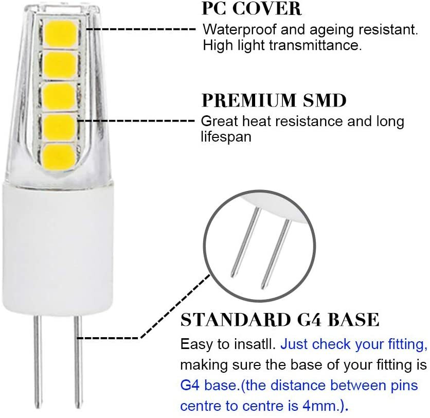 5pack G4 2WLED Light Bulbs 3000K /6000K Lighting Non-Dimmable Landscape LED Bulb
