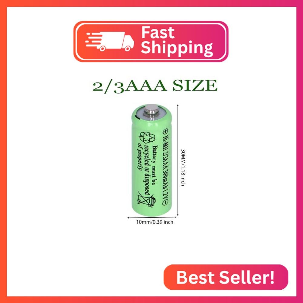 Yibatopow 8 Packs Ni-MH 2/3AAA 1.2v 300 mah Rechargeable Batteries Button Top 3