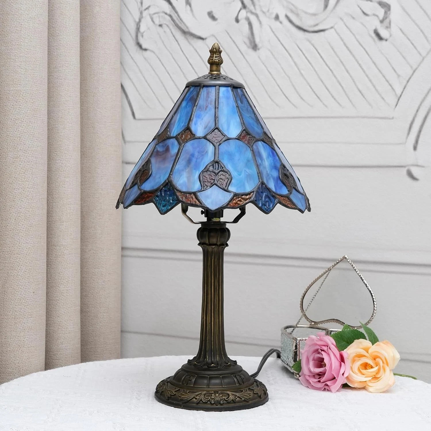 Tiffany Stained Glass Bedside Lamp – Cute Home Decor Gift for Any Room