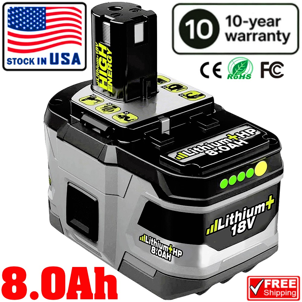 8.0Ah 18 Volt For RYOBI P108 18V For One+ Plus High Capacity Lithium Ion Battery