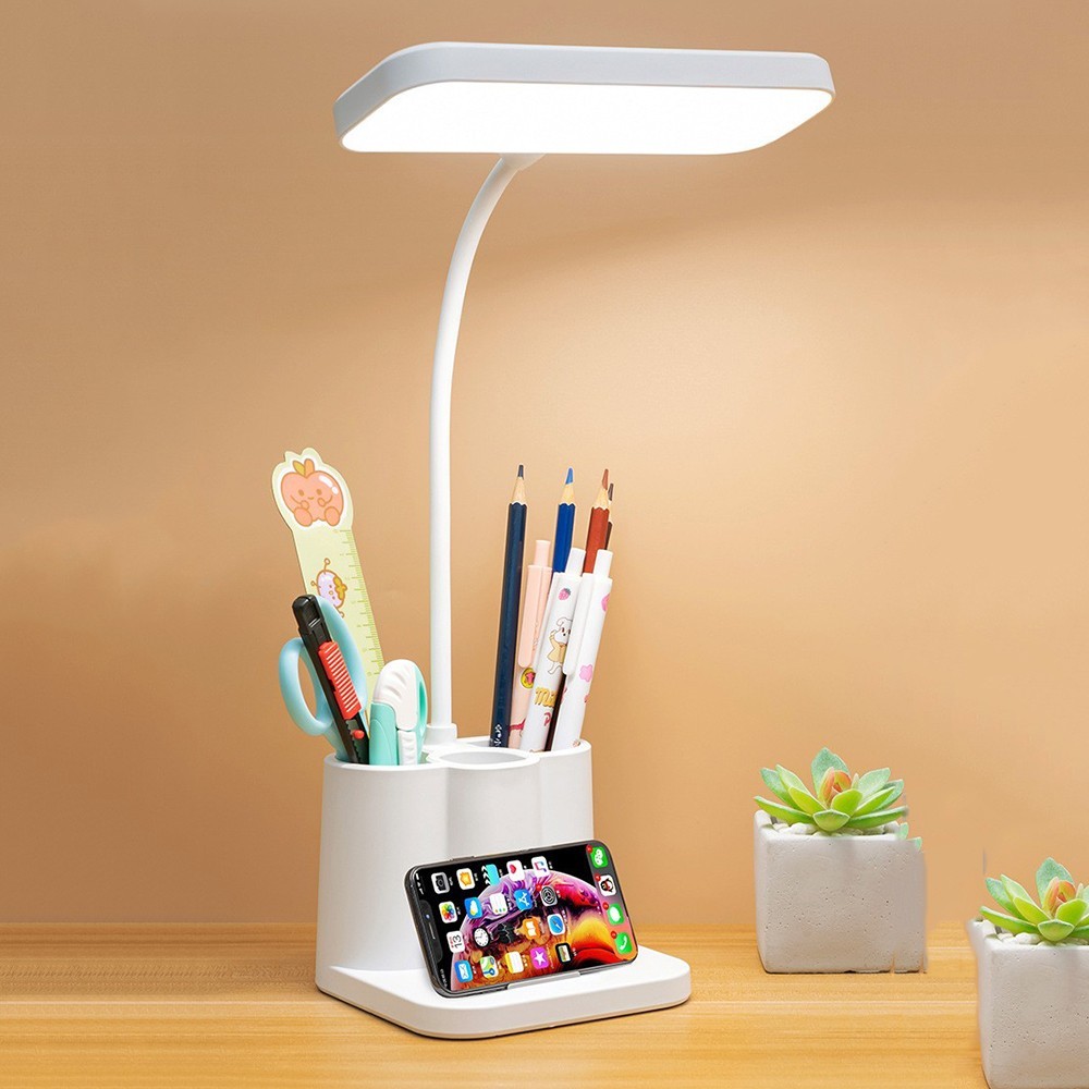 USB Rechargeable LED Desk Lamp Table Light with Pen Holder for Home Office Study