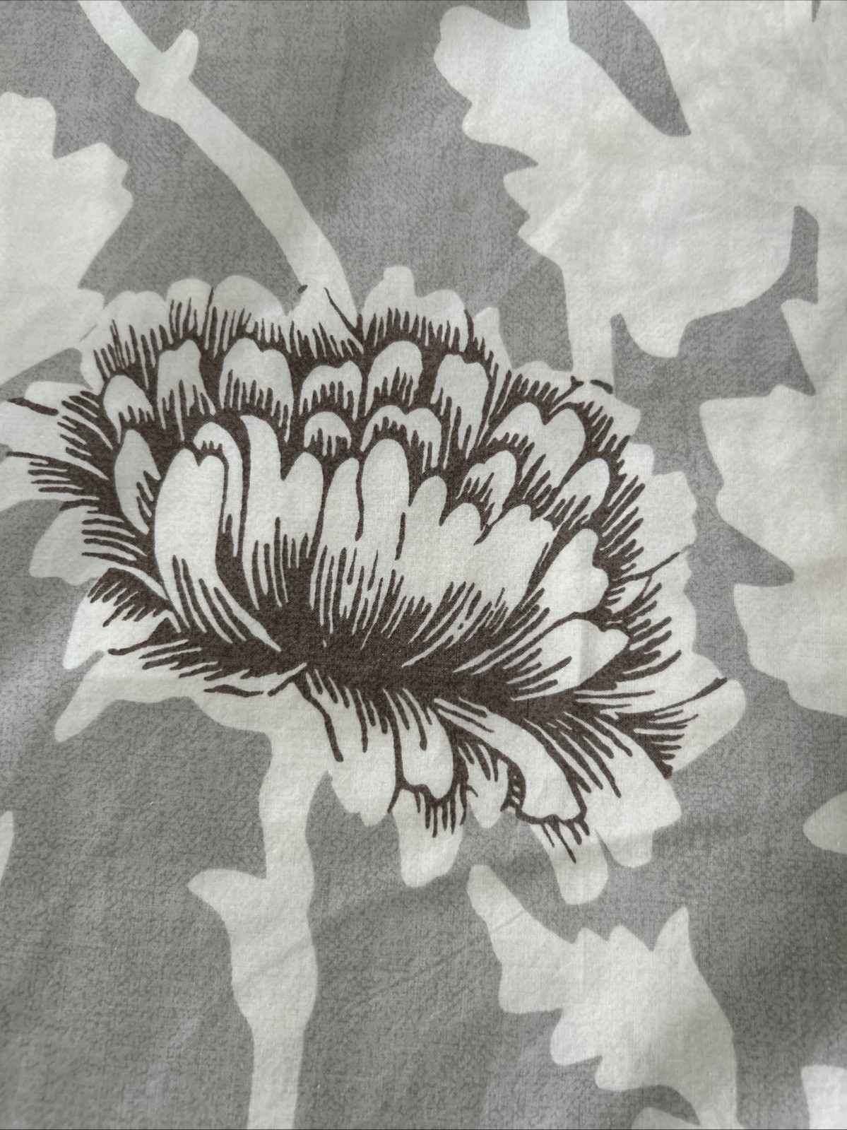 Pottery Barn Mum Gray White Floral Organic Cotton Duvet Cover King Pre-owned EC