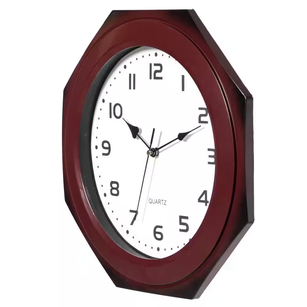 Brown Modern Decorative Octagon Shaped Wood Looking Plastic Wall Clock