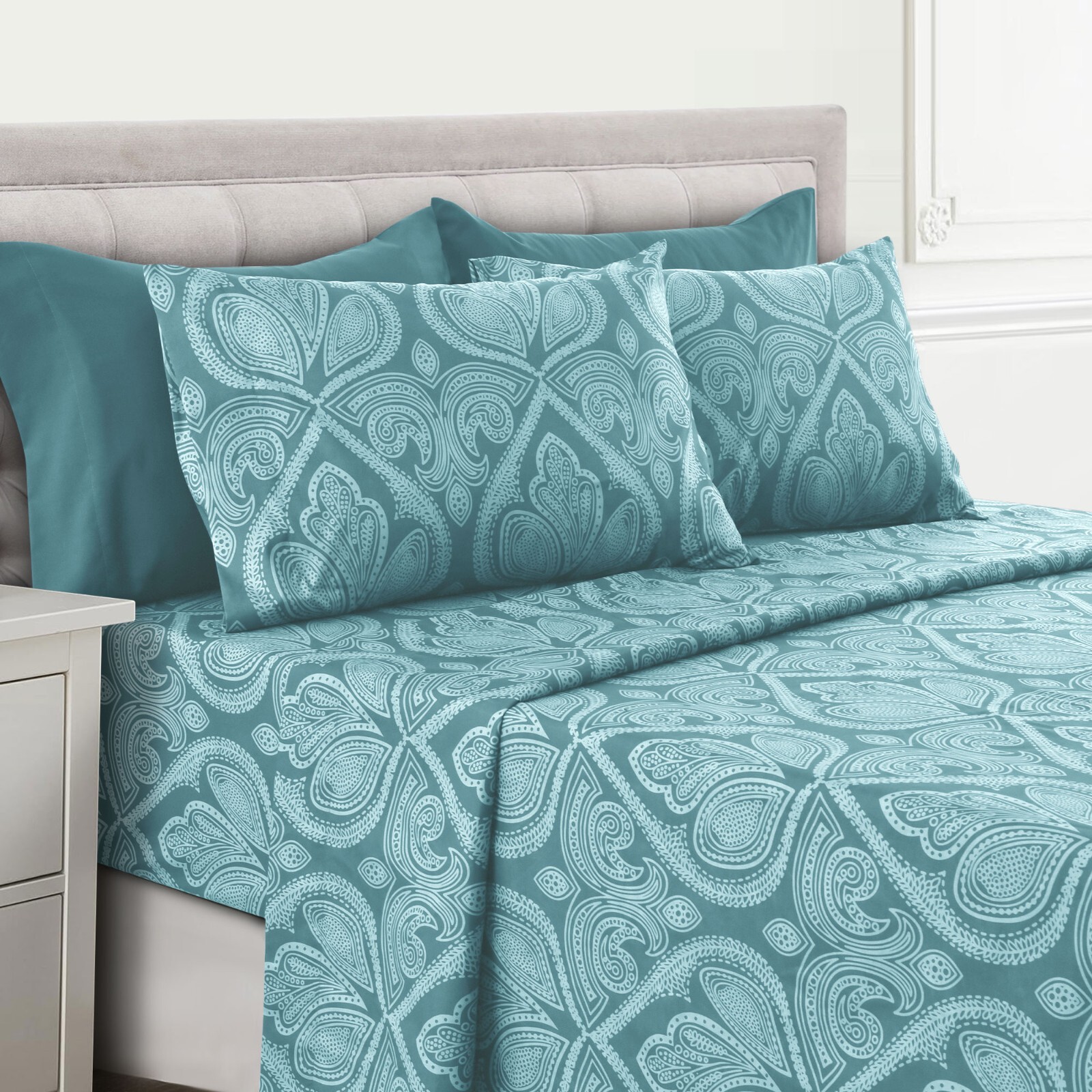 Deep Pocket 6 Piece Bed Sheet Set 1800 Series Microfiber Comfort Paisley Sheets