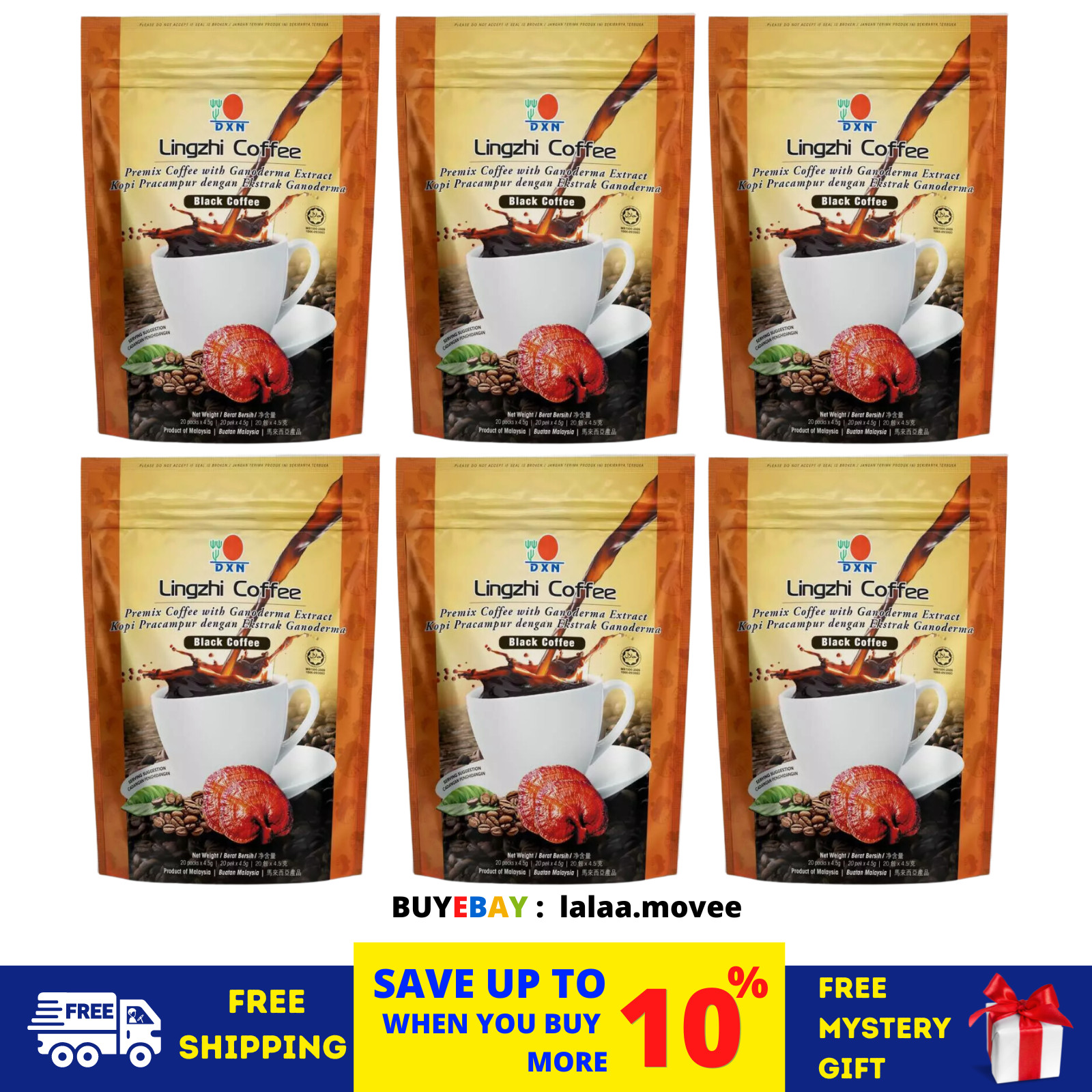 6 Packs DXN Lingzhi Black Coffee Ganoderma Reishi Instant Classic Cafe