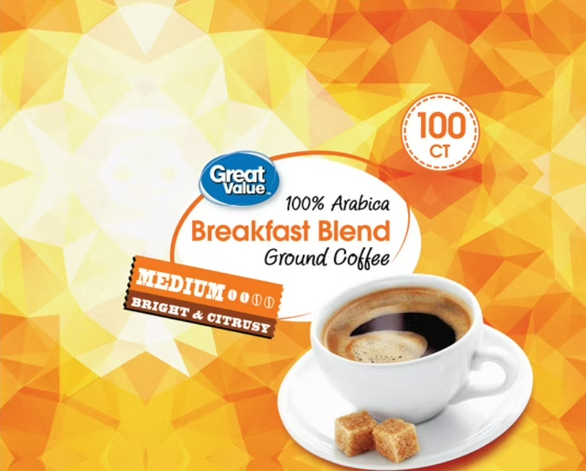Great Value Arabica Breakfast Blend Coffee Pods Medium Roast 100 Count