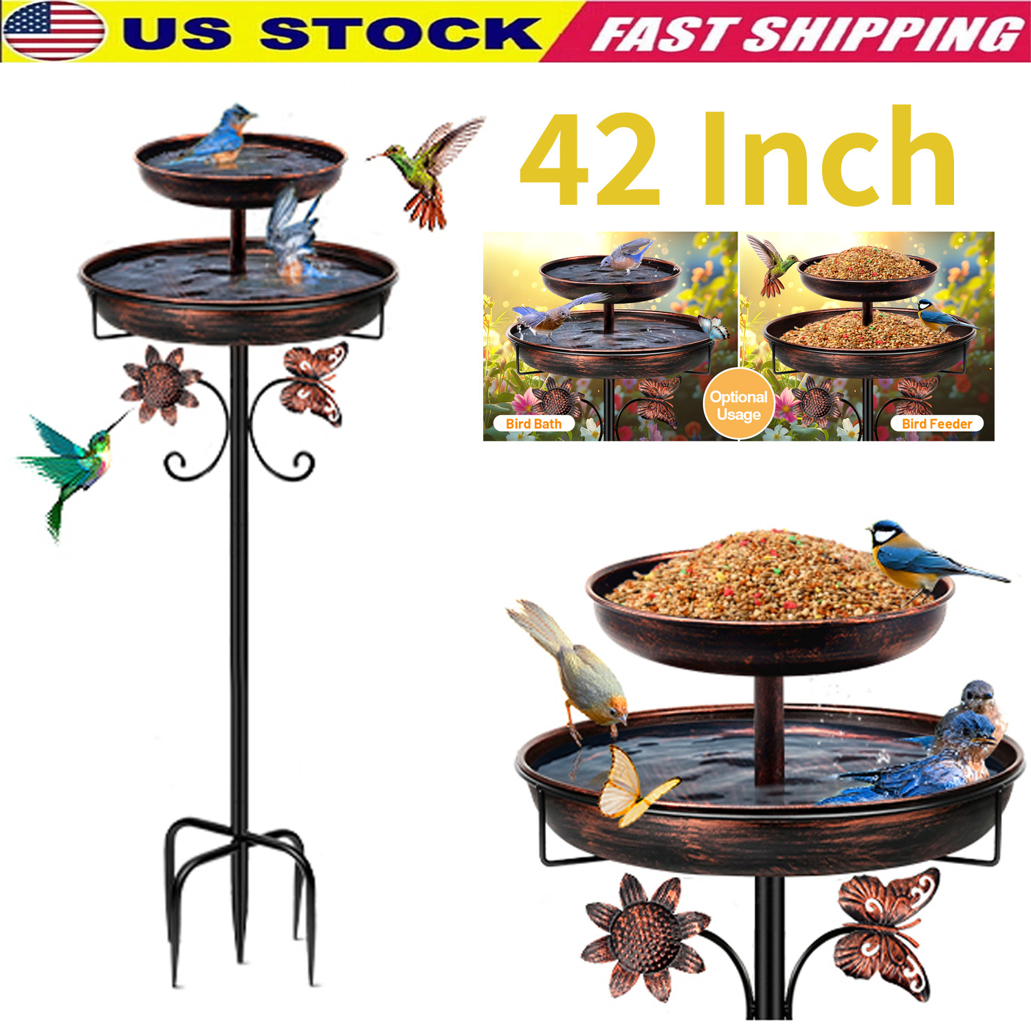 Upgraded Bird Bath for Outside, 42In Freestanding Birdbaths Feeder for Outdoors,
