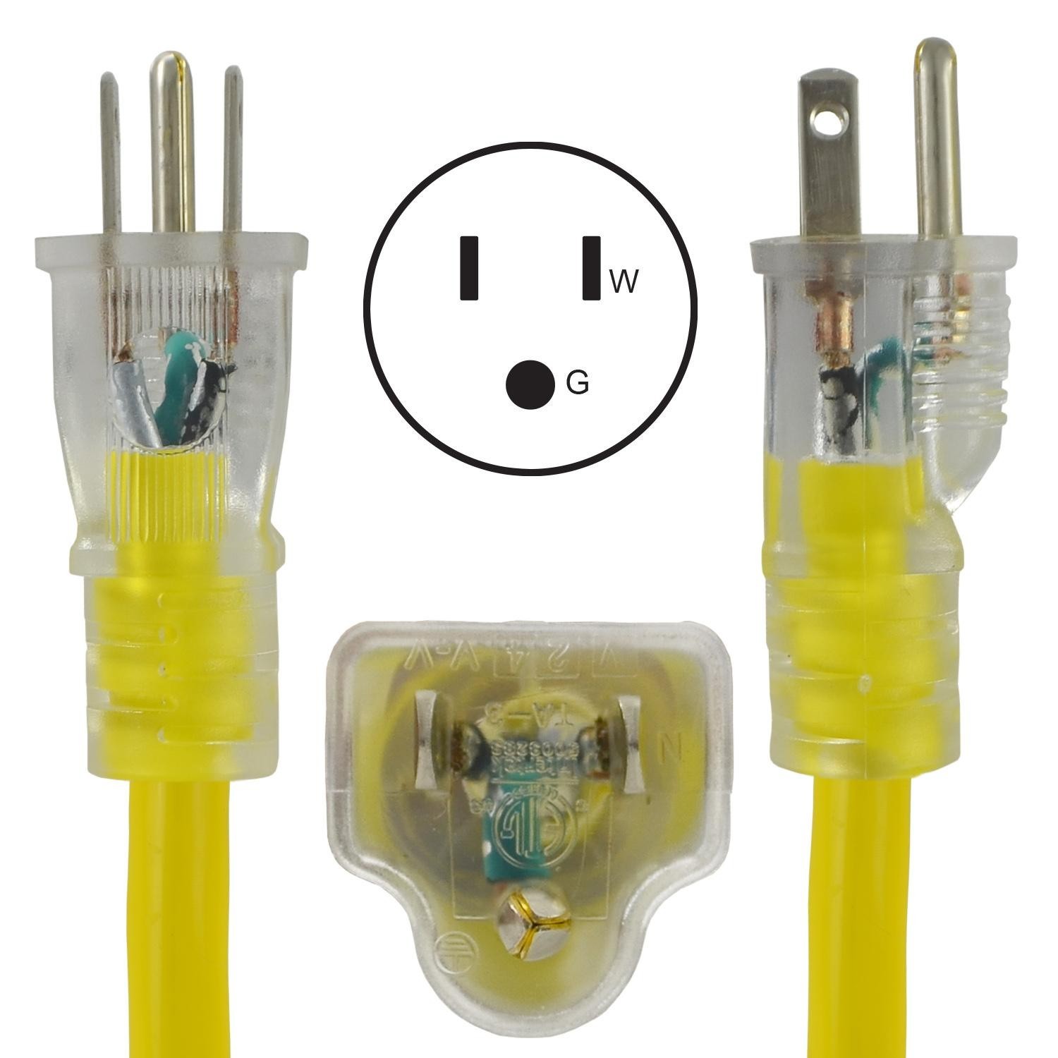Conntek 100 ft 15A Outdoor Extension Cord – Flexible Yellow Cable