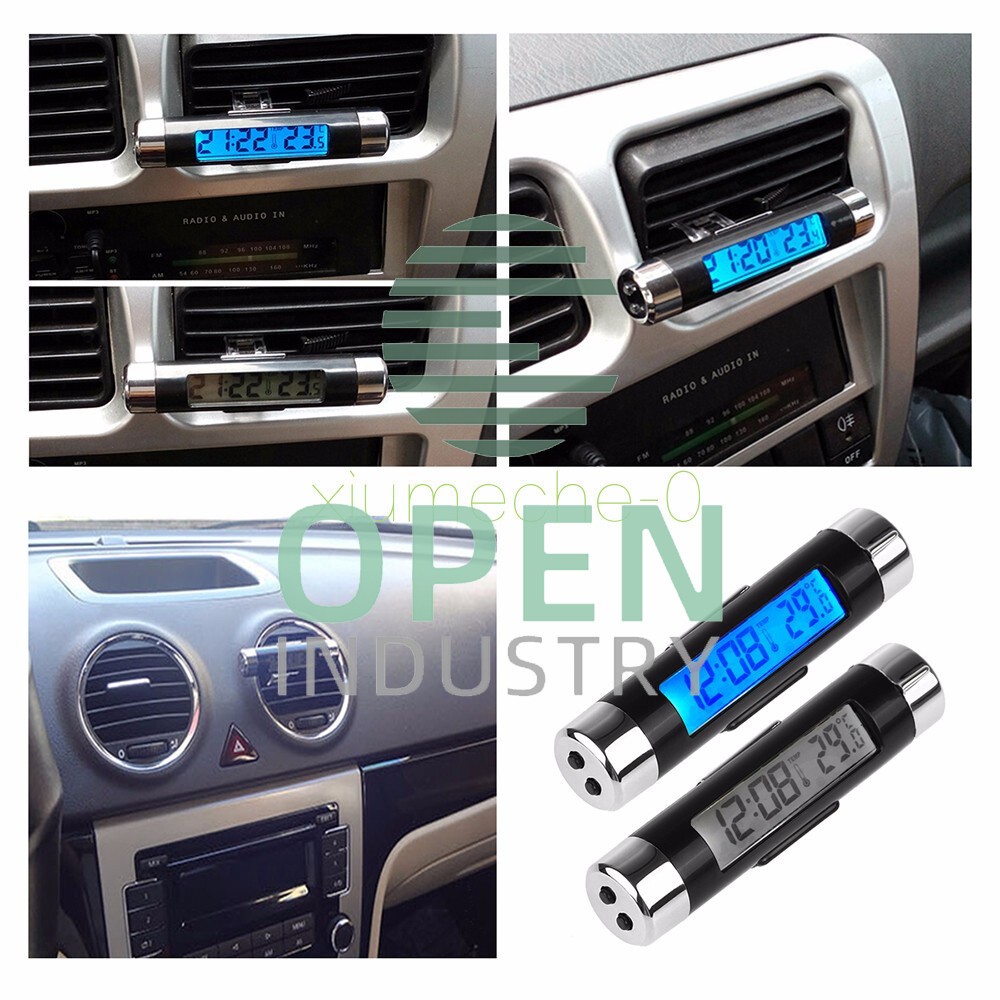 2in1 Digital LED Car Clock Thermometer Temperature LCD Backlight Without Battery