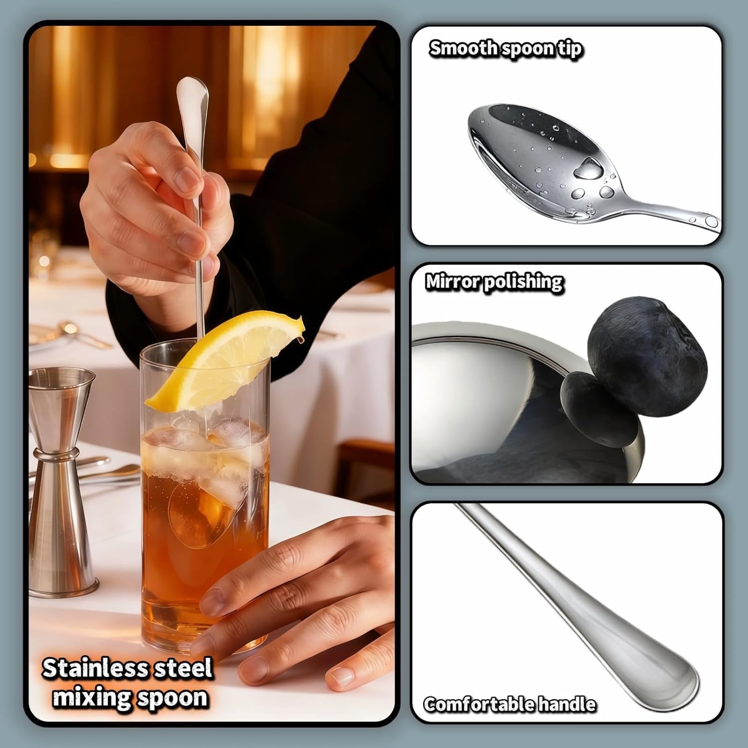 9.5 Inch Long Handle Stainless Steel Spoon – 4-Pack Ice Tea Spoon