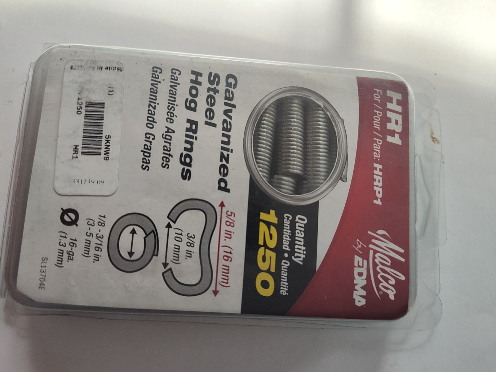 Malco Hr1x Hog Ring Staples, 16 Ga, Steel, 250 Pk