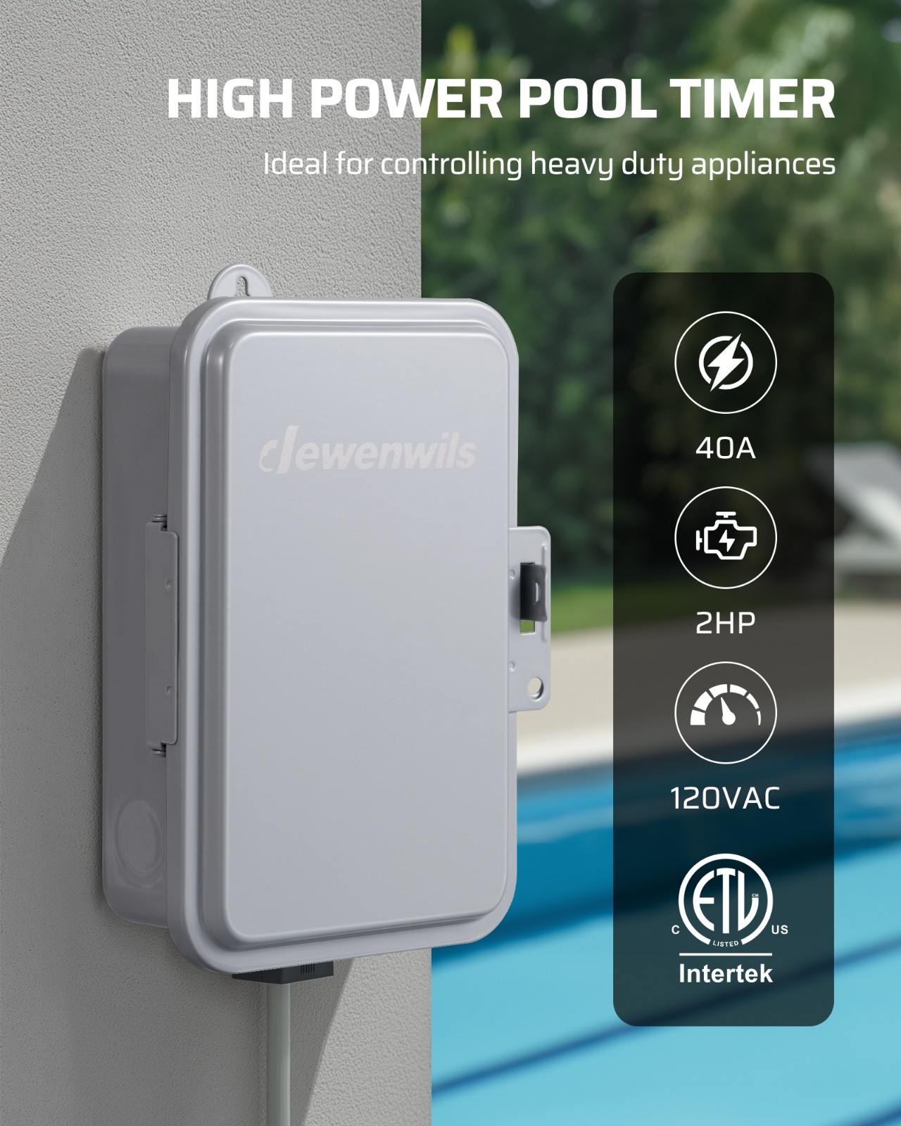 Heavy Duty 2HP 40A Pool Pump Timer 24 Hour Programmable Outdoor Weatherproof