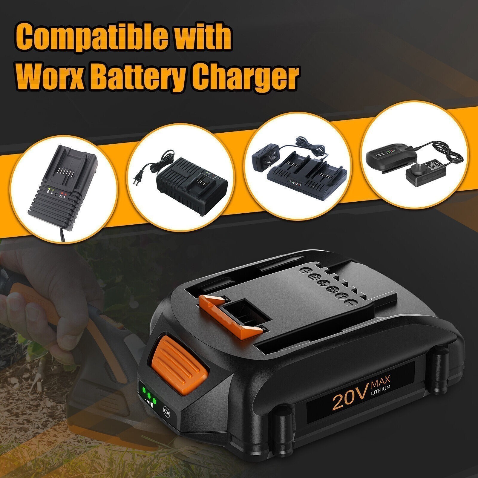 1/2PCS for Worx 20V 8.0AH 3.5AH Lithium Battery WG546 WA3525 WA3520 WA3575 US