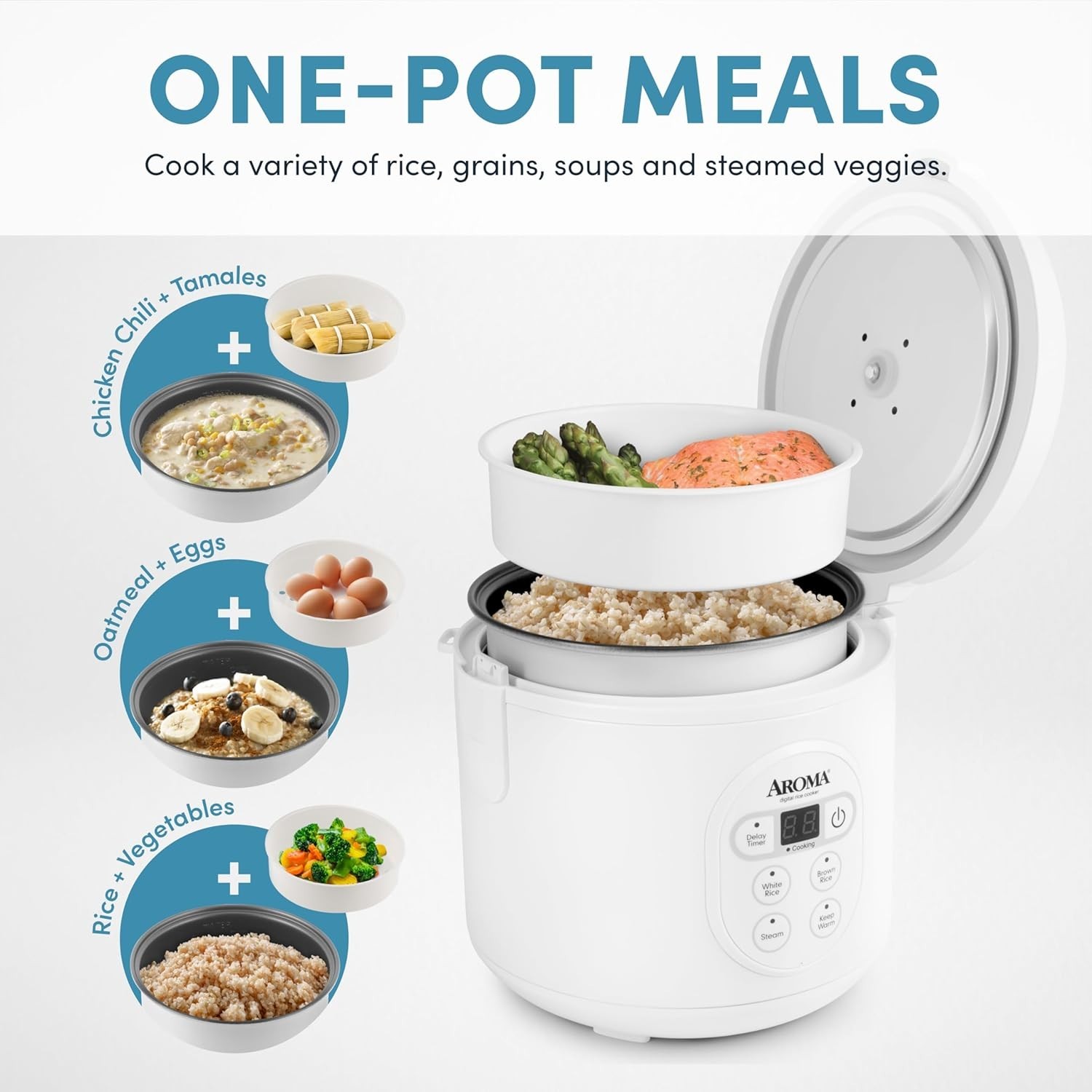 Multi-Functional 8-Cup Rice Cooker & Food Steamer with Dishwasher-Safe Parts