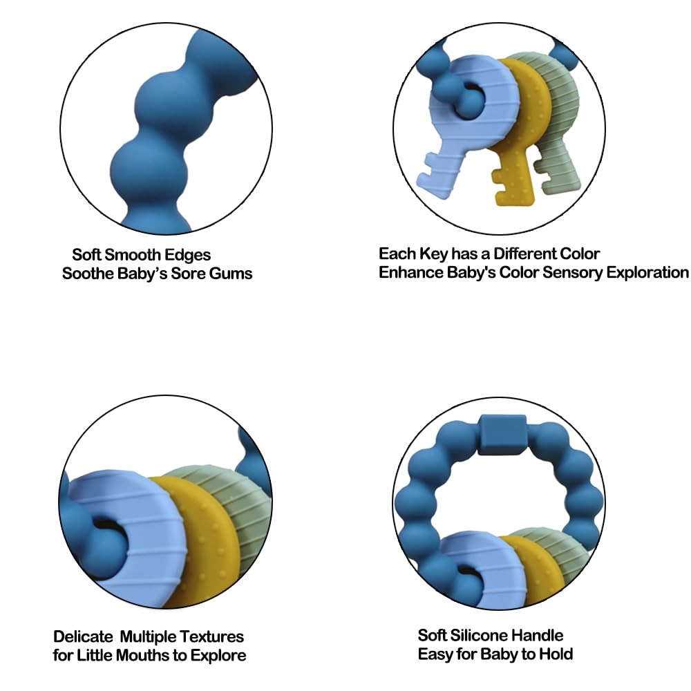 Baby Keys Teether Toys,Silicone Teething Toys for 3+ Months,Teething Keys Toy fo