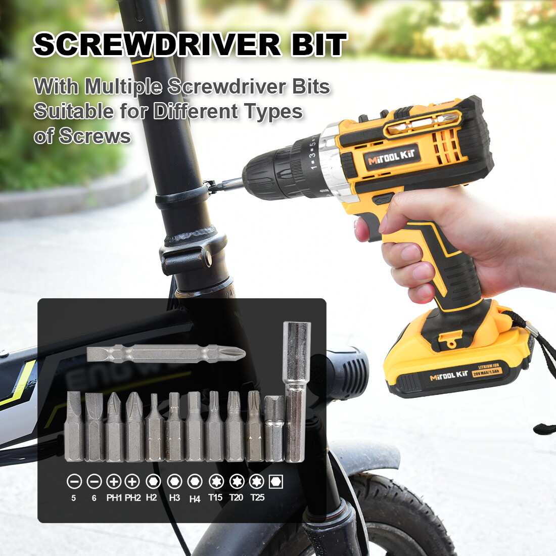 Cordless Screwdriver Drill Kit Electric Rechargeable Power Tool Set W/2 Battery