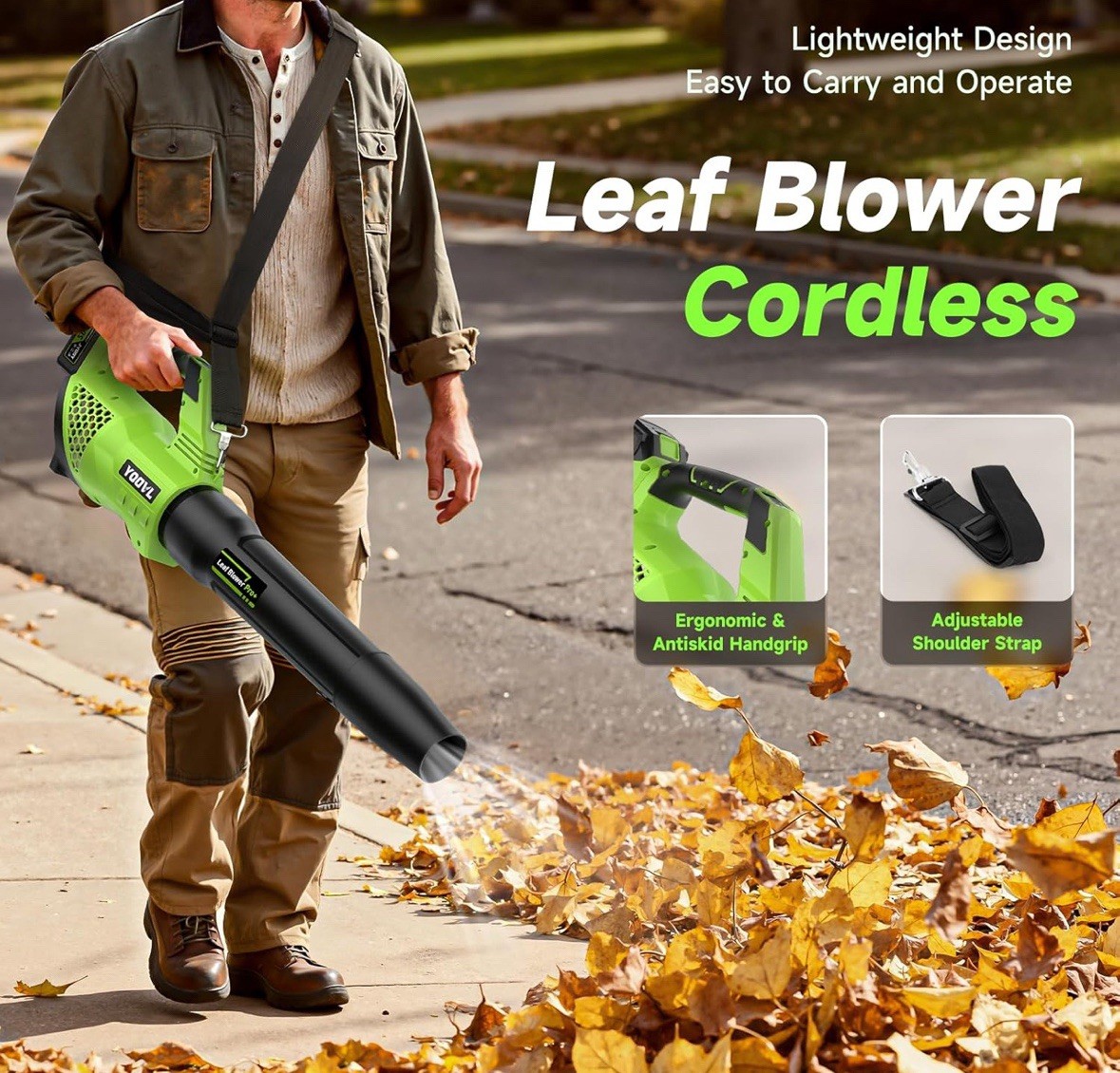 Leaf Blower Cordless, 650CFM Electric Leaf Blowers with 2 X 5.2Ah Batteries