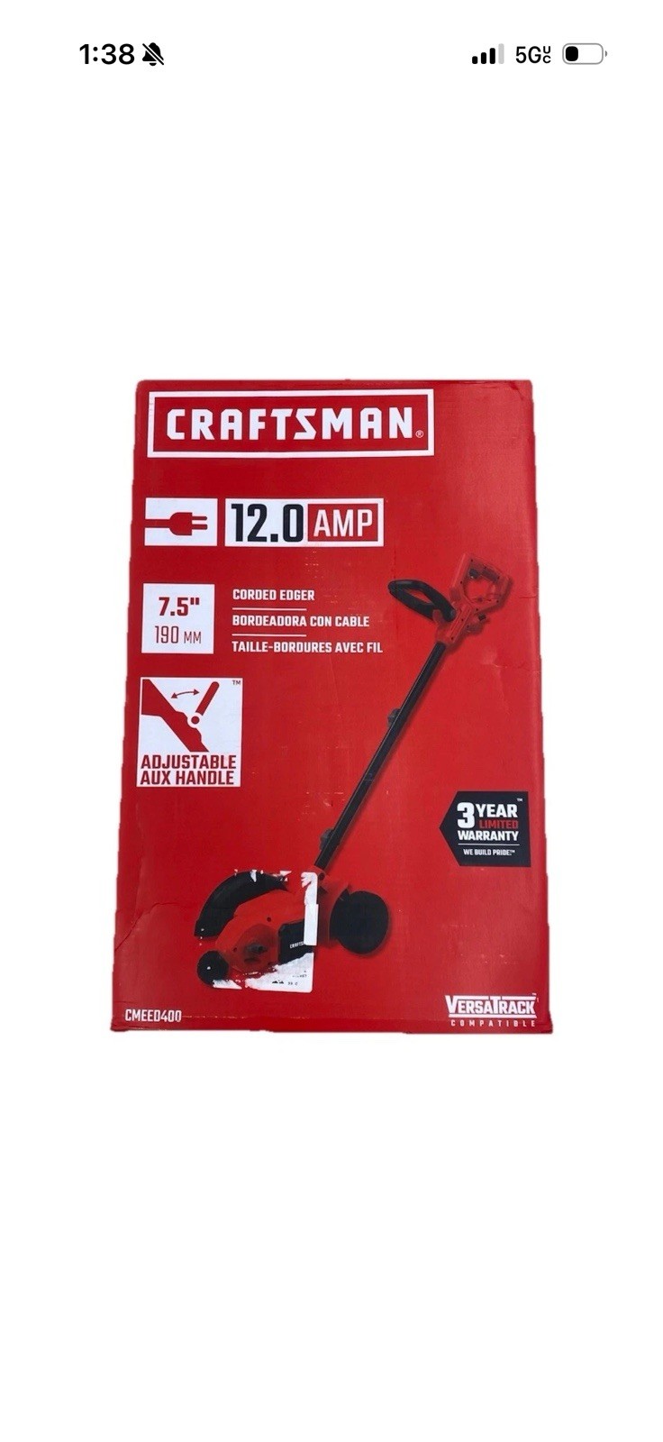 CRAFTSMAN 12-Amp 7.5-in Corded Electric Lawn Edger CMEED400 New READ
