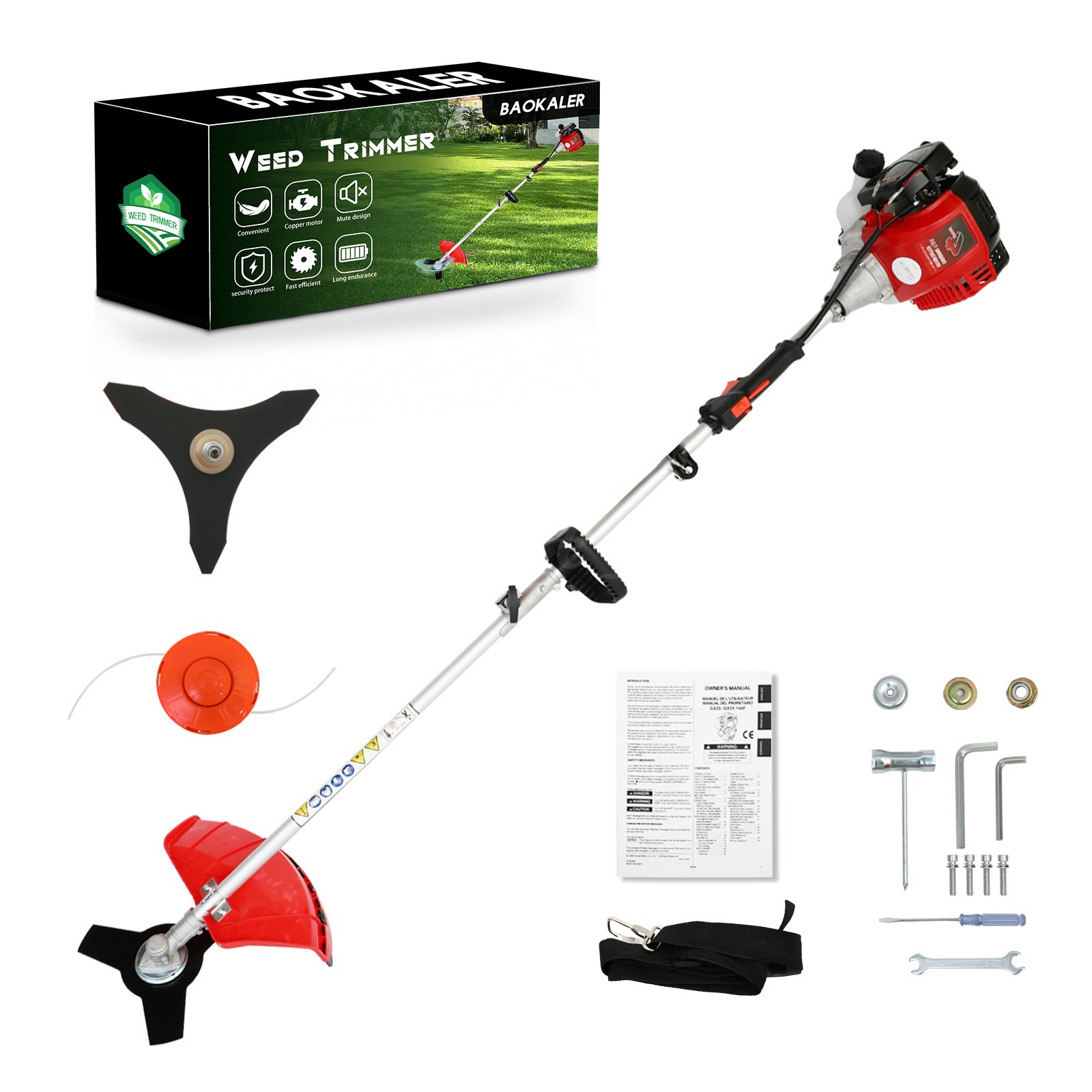 4-Stroke Gas Weed Eater, 31cc 15lb 13in Straight Shaft Trimmer for Lawns&Grass