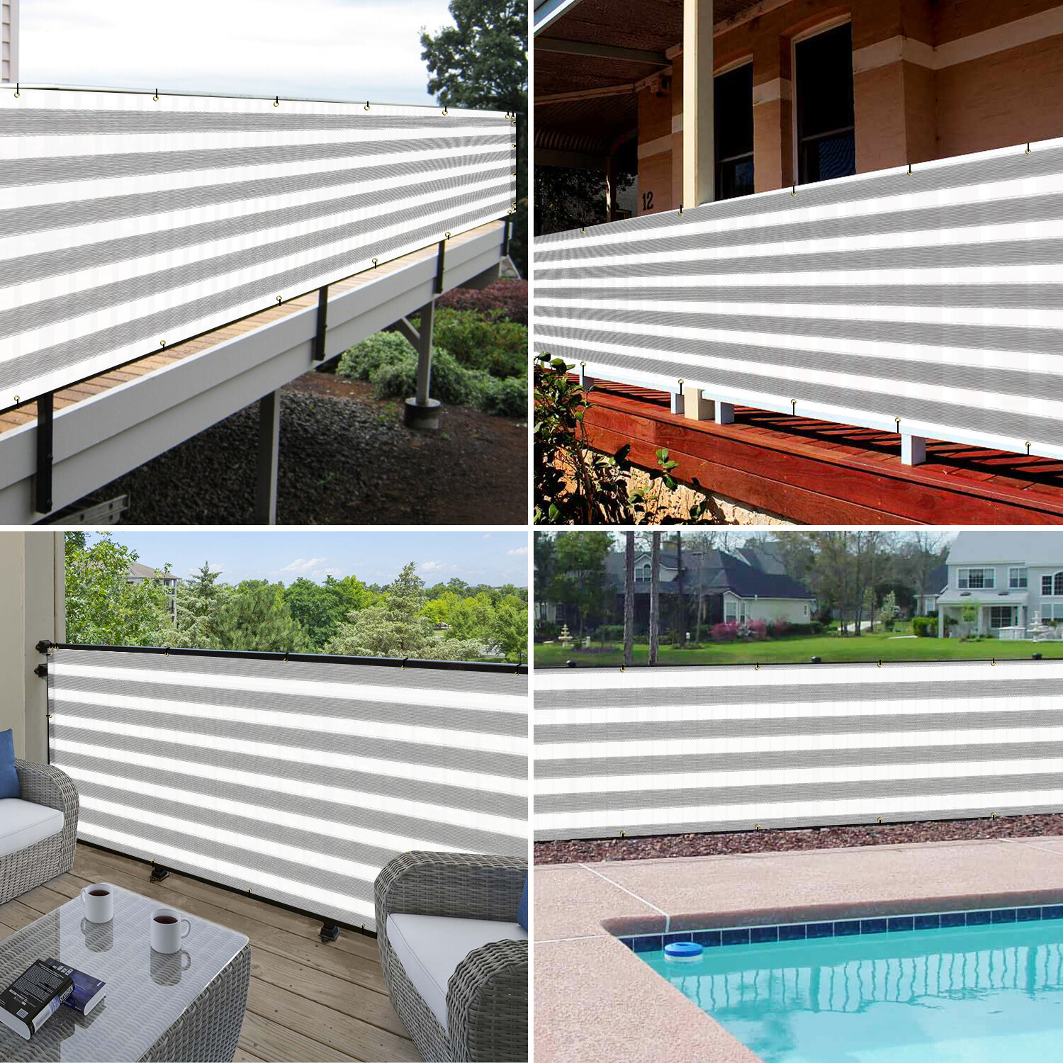 35in Privacy Balcony Deck Fence Screen Graystripe Shade Fabric Cover Patio Yard