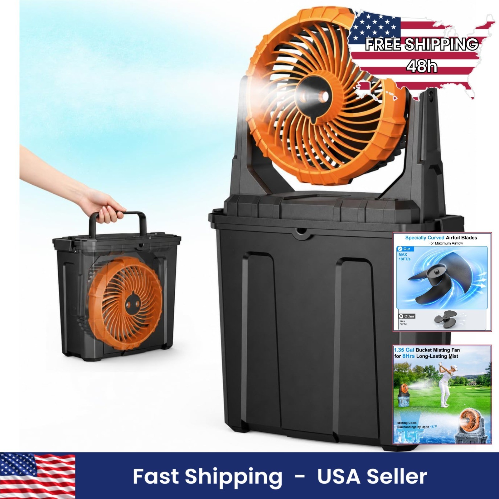 Ausic 1.35 Gal Portable Misting Fan, Outdoor Fans for Patios, [Max 30H] Recharge