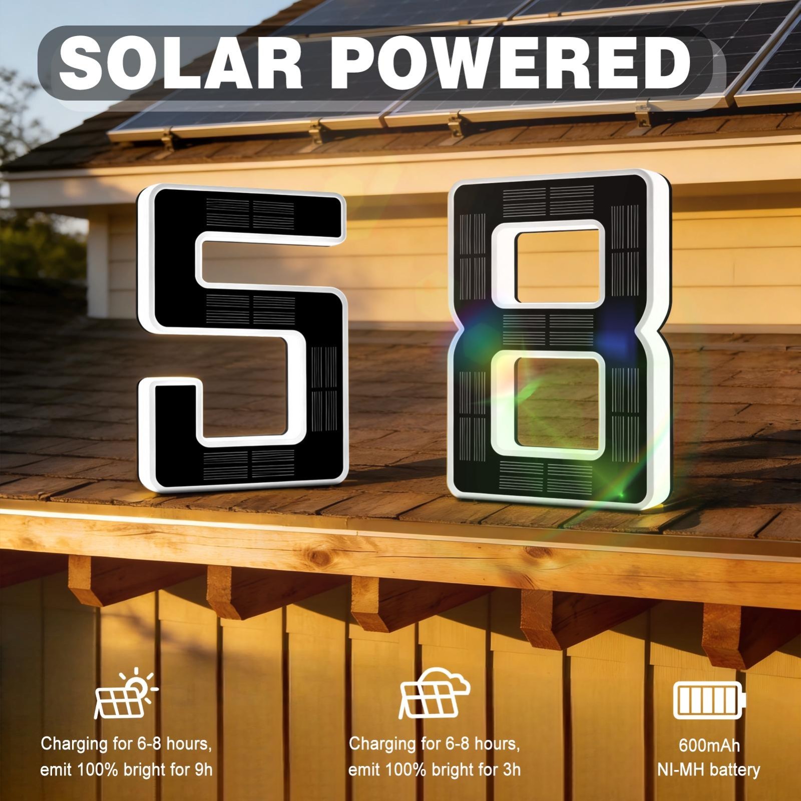 6.7 in Solar LED House Number Light Waterproof Outdoor Address Sign No Wiring