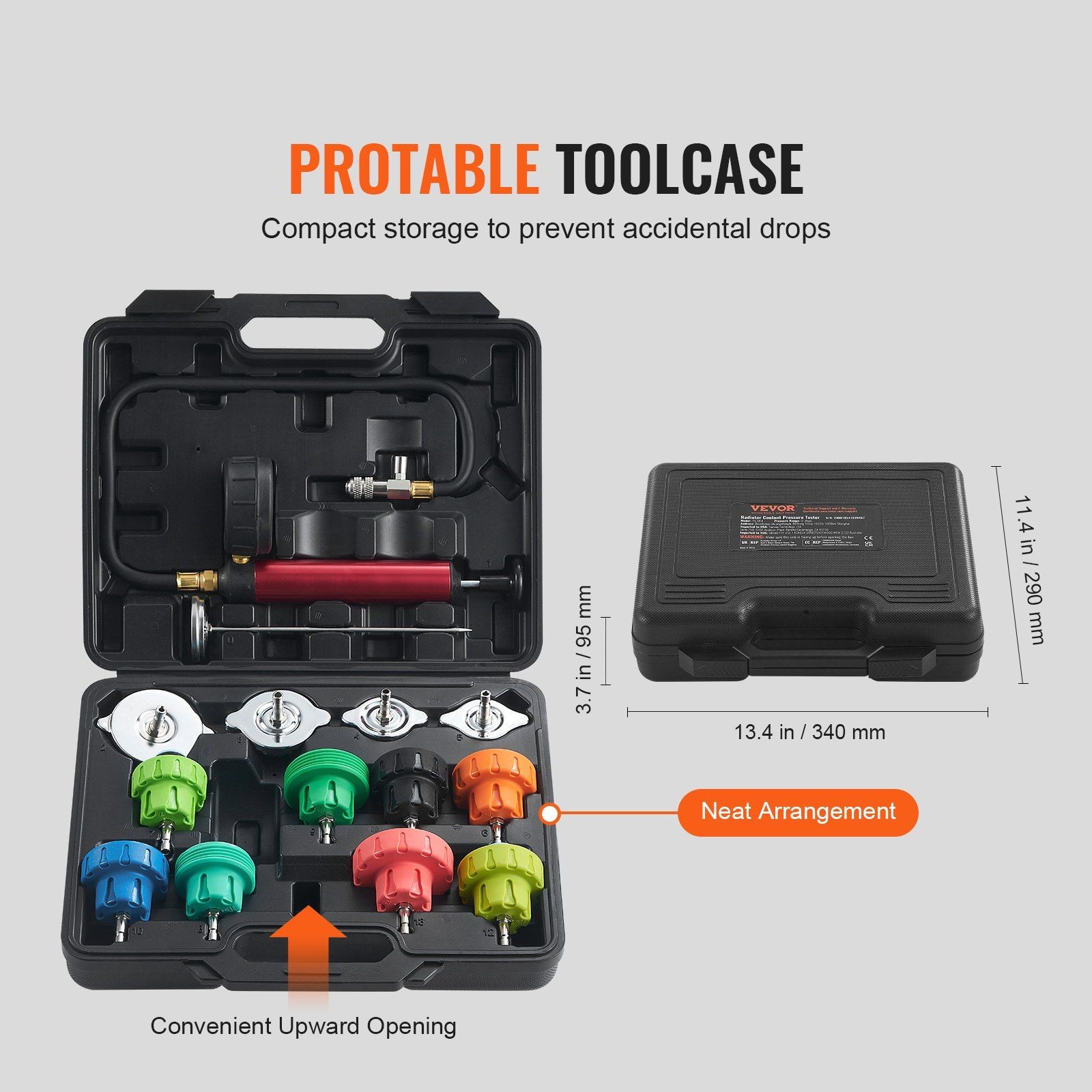 14Pcs Coolant Pressure Tester Kit with Manual Pump 0-35psi Color-Coded Adapters