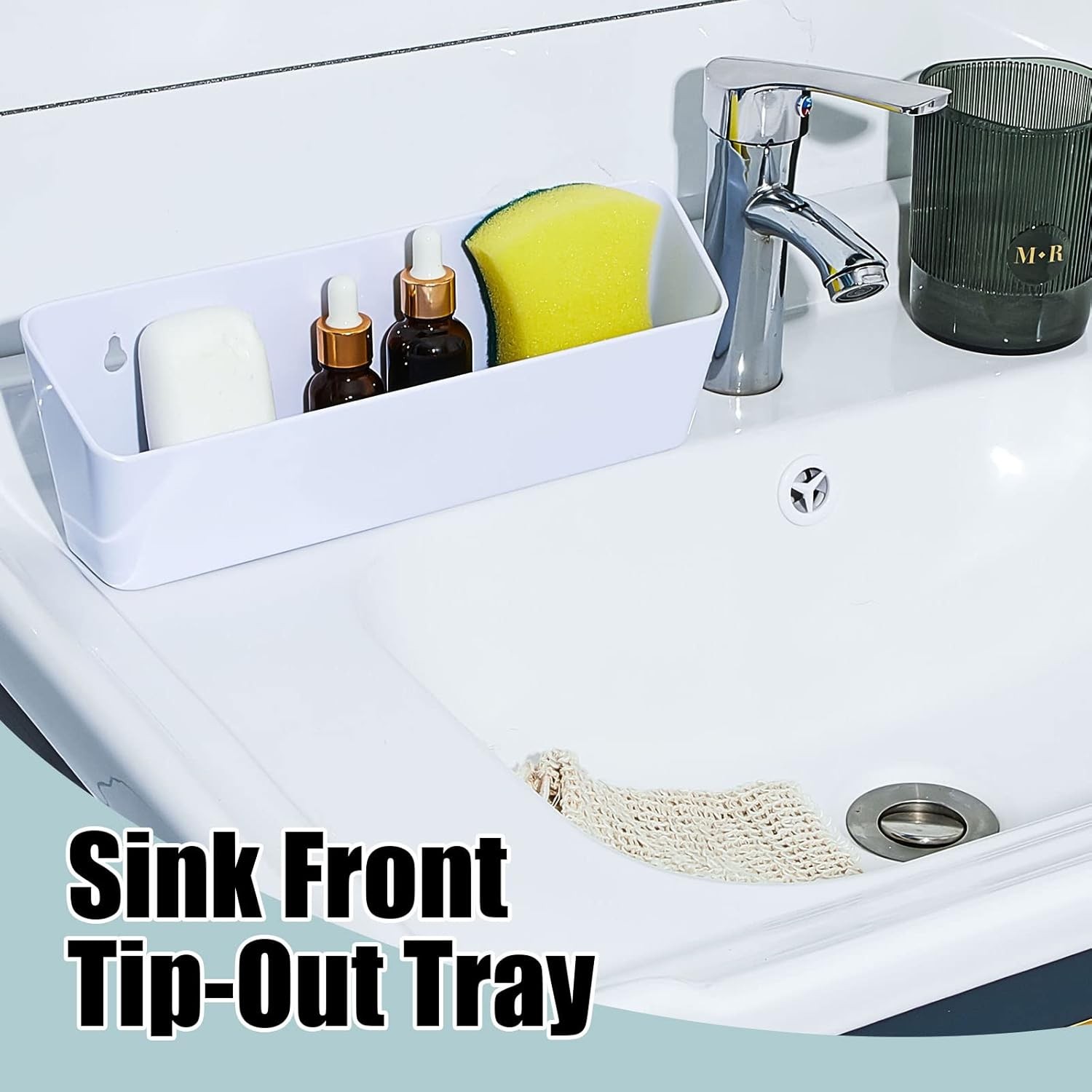 2 Pack Tip Out Tray for Sink with 2 Pairs of Hinges Front Sink Drawer Tip Out