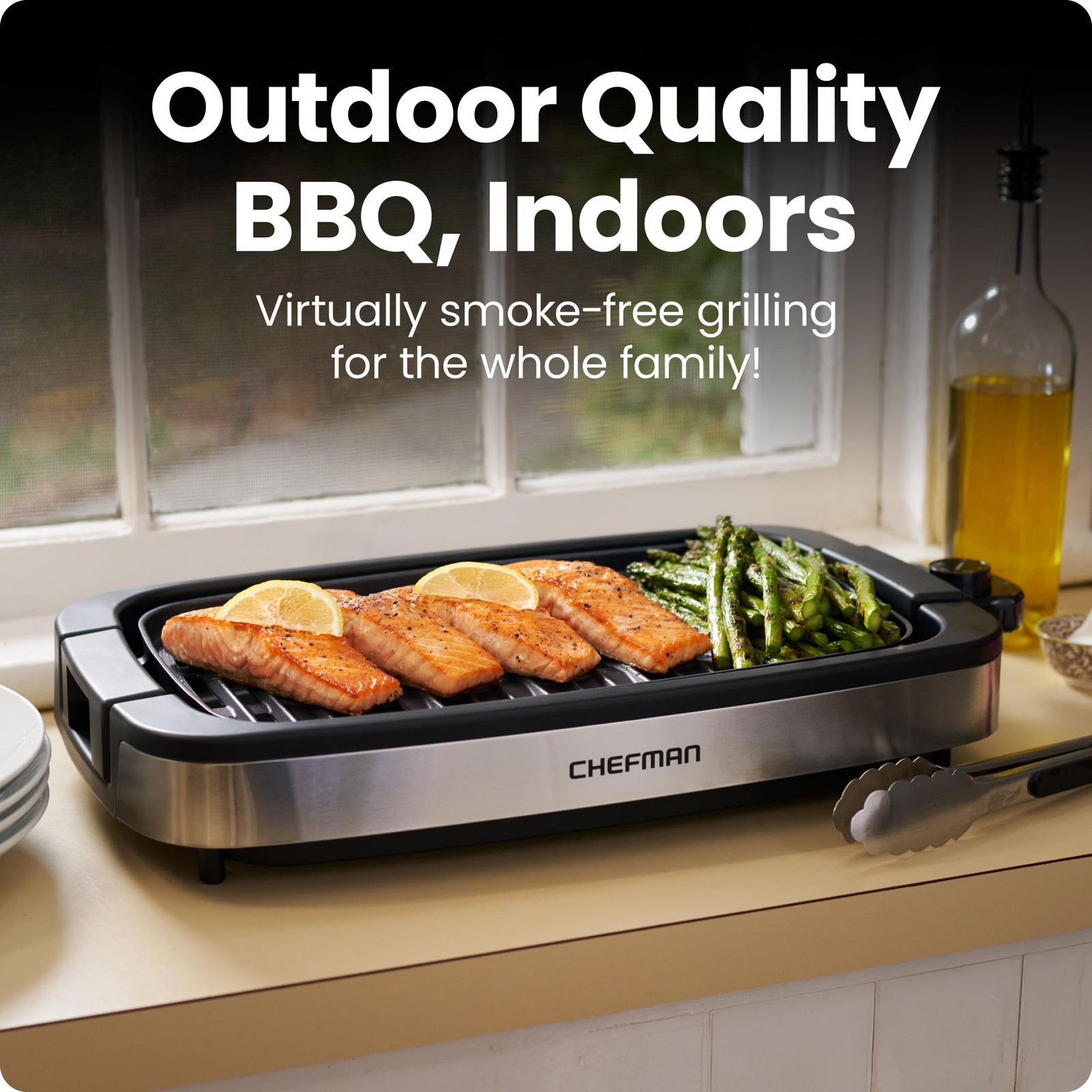 Chefman Smokeless Indoor Electric Grill Extra Large Grilling Surface Nonstick