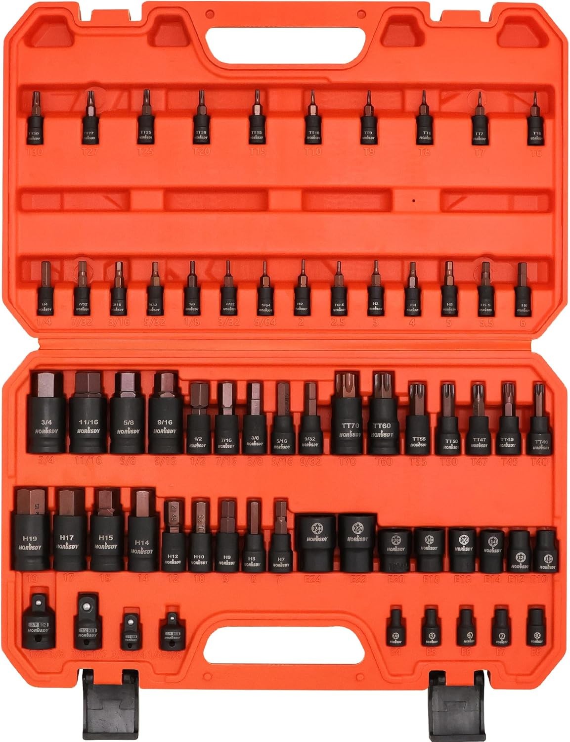 66 Piece Allen Socket Set Torx Bit & Female External Star Sockets S2 Steel