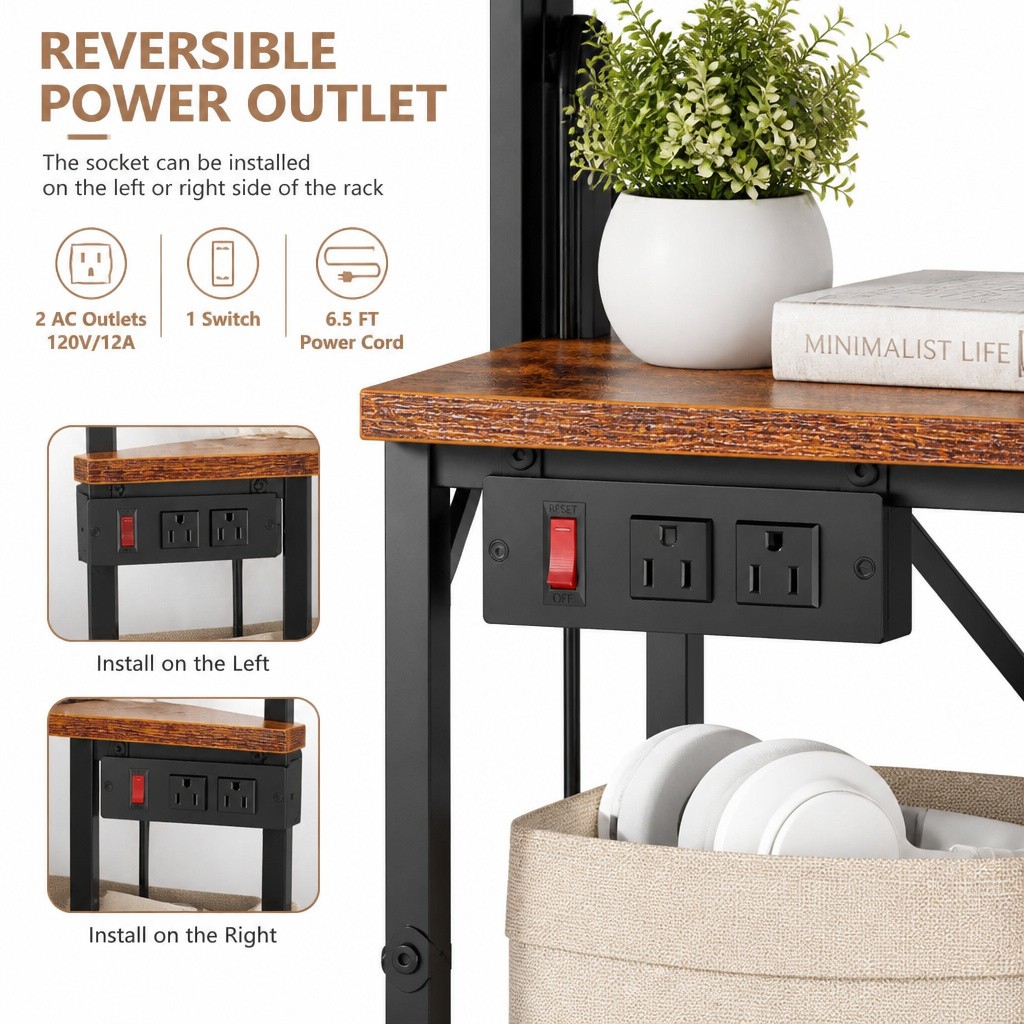 Kitchen Bakers Rack Power Outlet 4-Tier Oven Stand Storage New