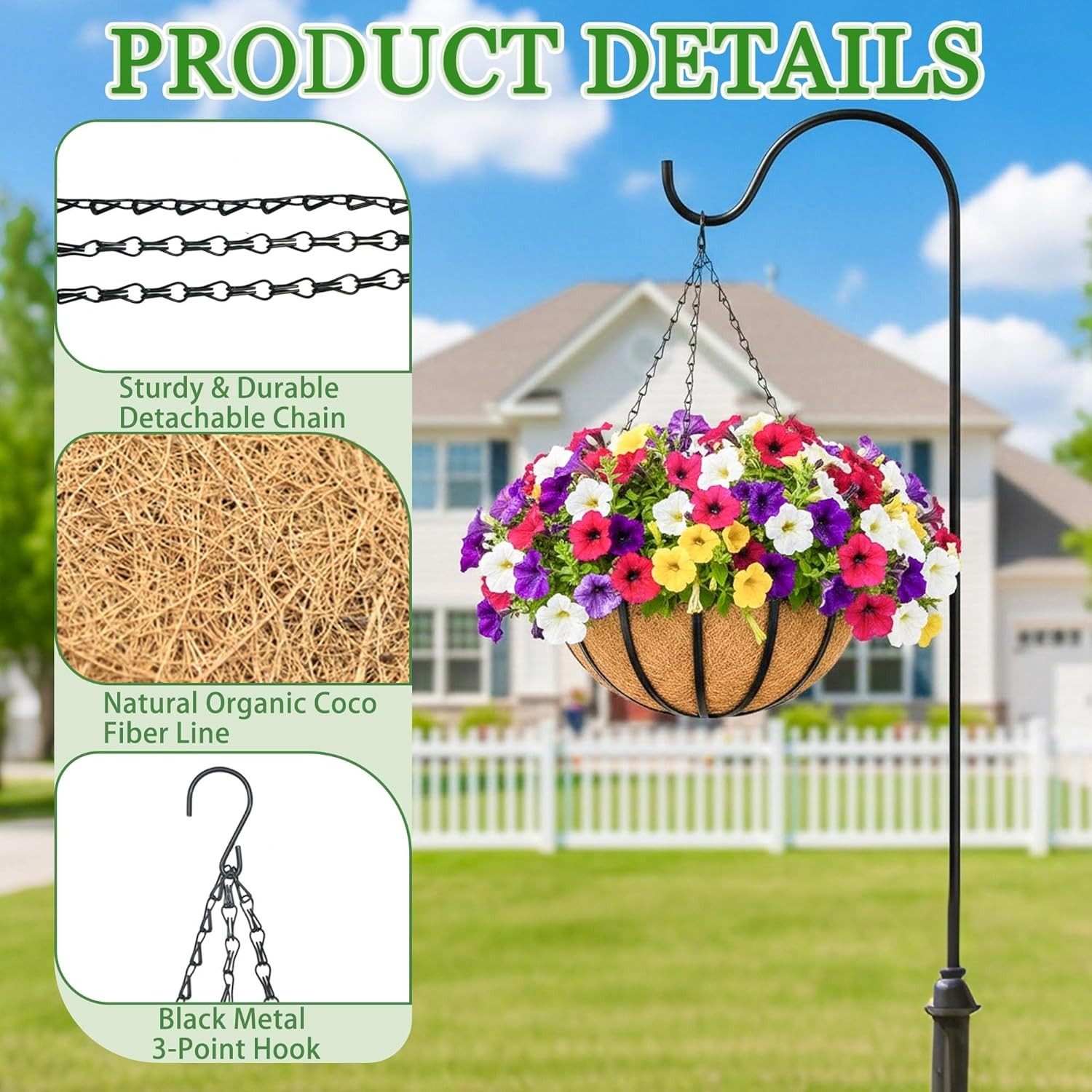 4 Pack 14in Metal Hanging Baskets with Coco Liner for Garden Decor