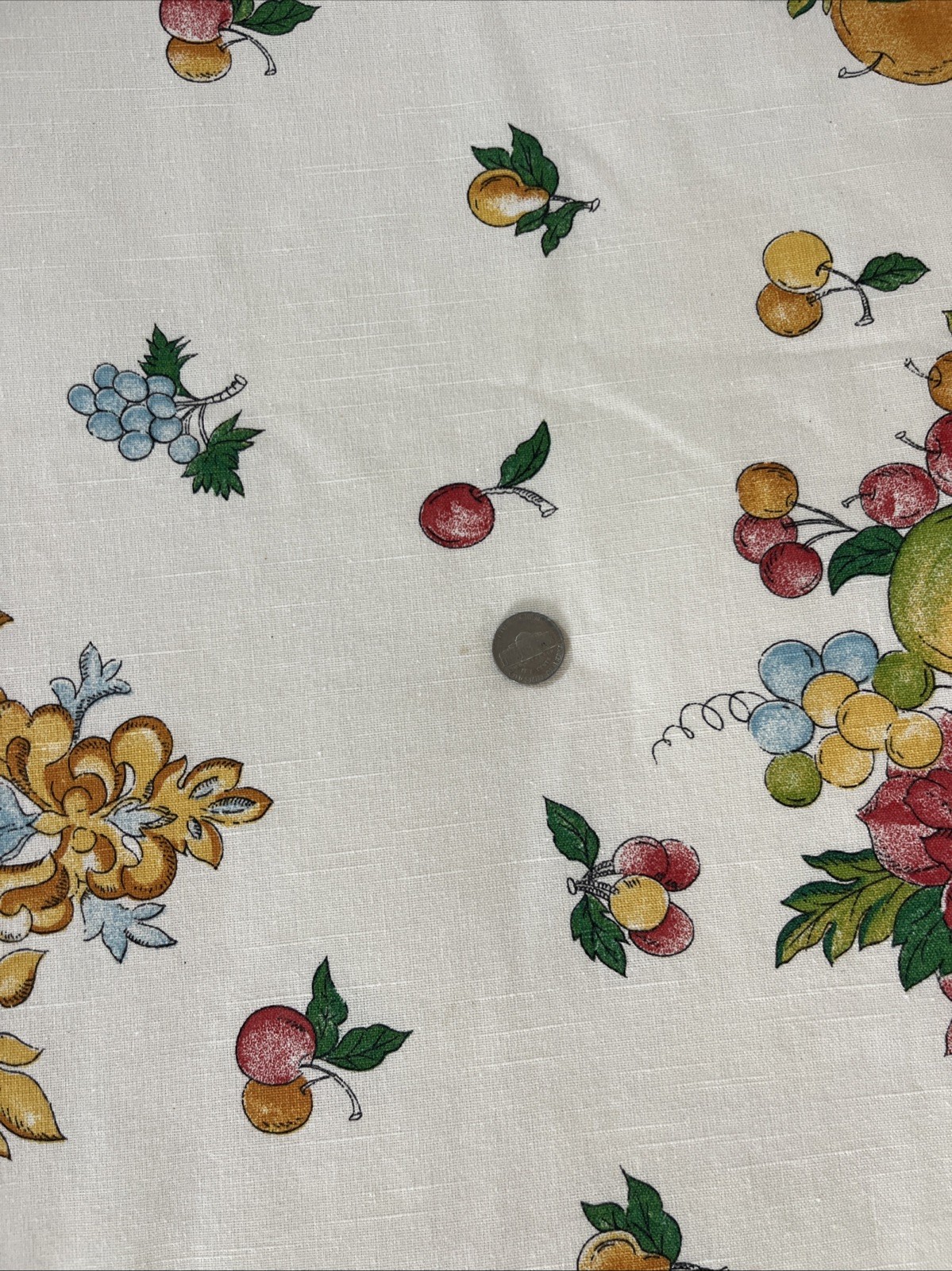 Renaissance-style Rectangular TABLECLOTH SCROLL & FRUITS 60x 78”
