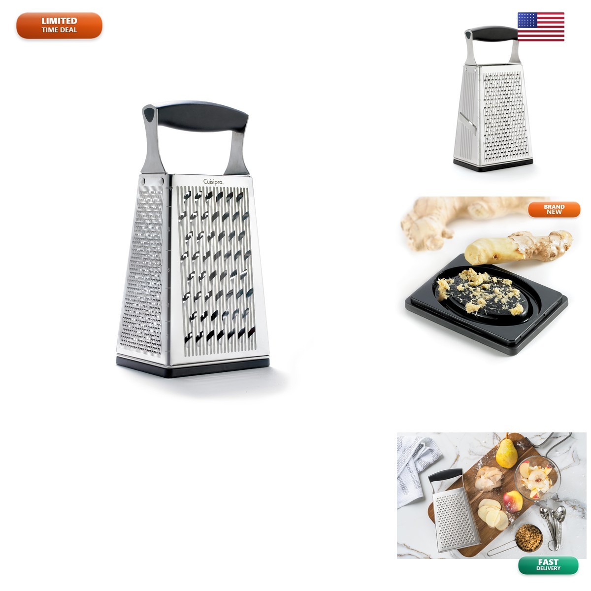 Cuisipro 746850 Stainless Steel 4 Sided Box Grater with Handle Dishwasher Safe