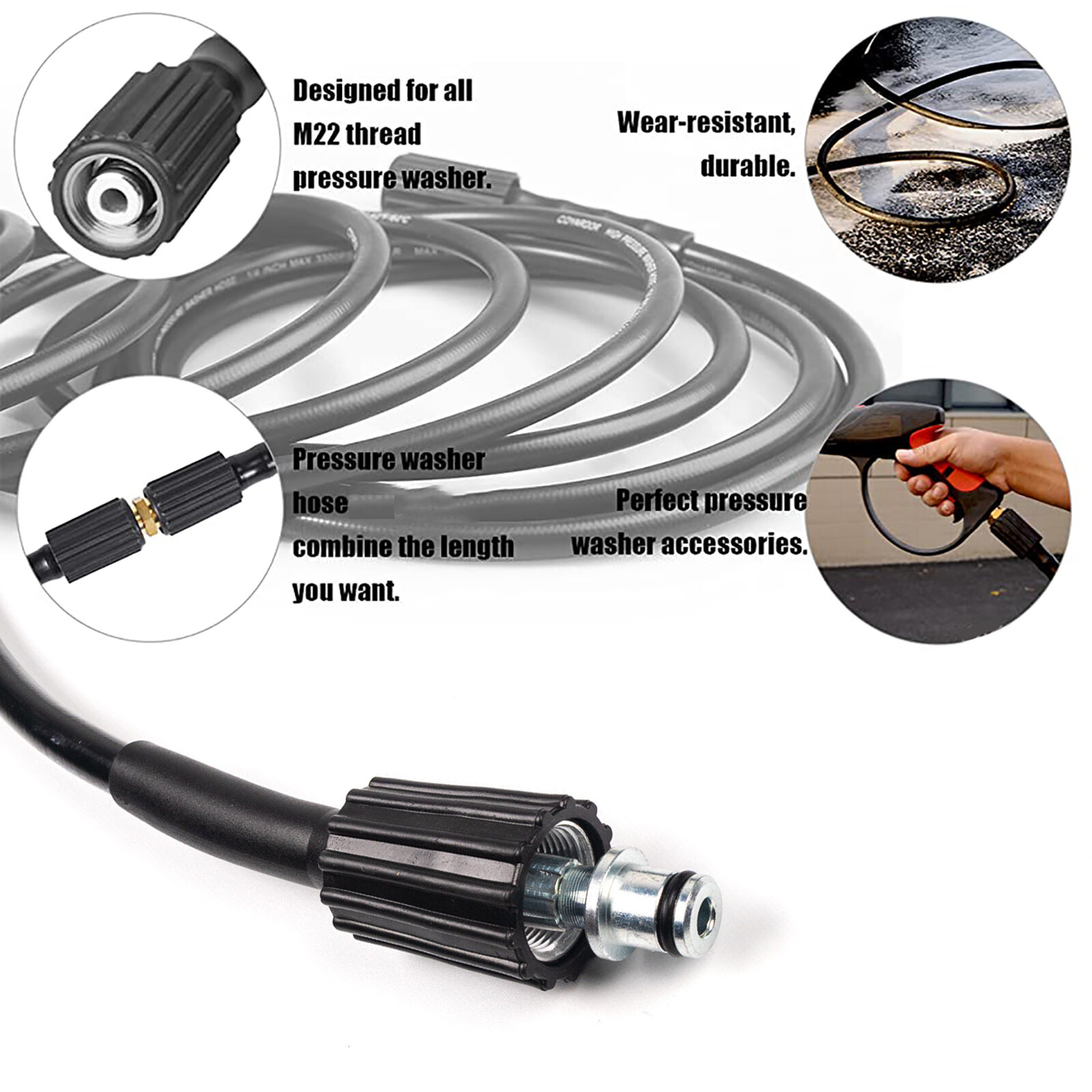 High Pressure Washer Hose 25/50/100ft 5800PSI M22 Power Washer Extension Hose