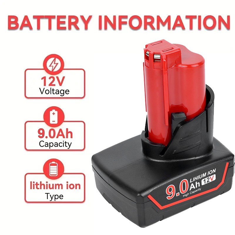 2Pack 9.0Ah Battery For Milwaukee for M12 LITHIUM Extended Capacity 48-11-2460