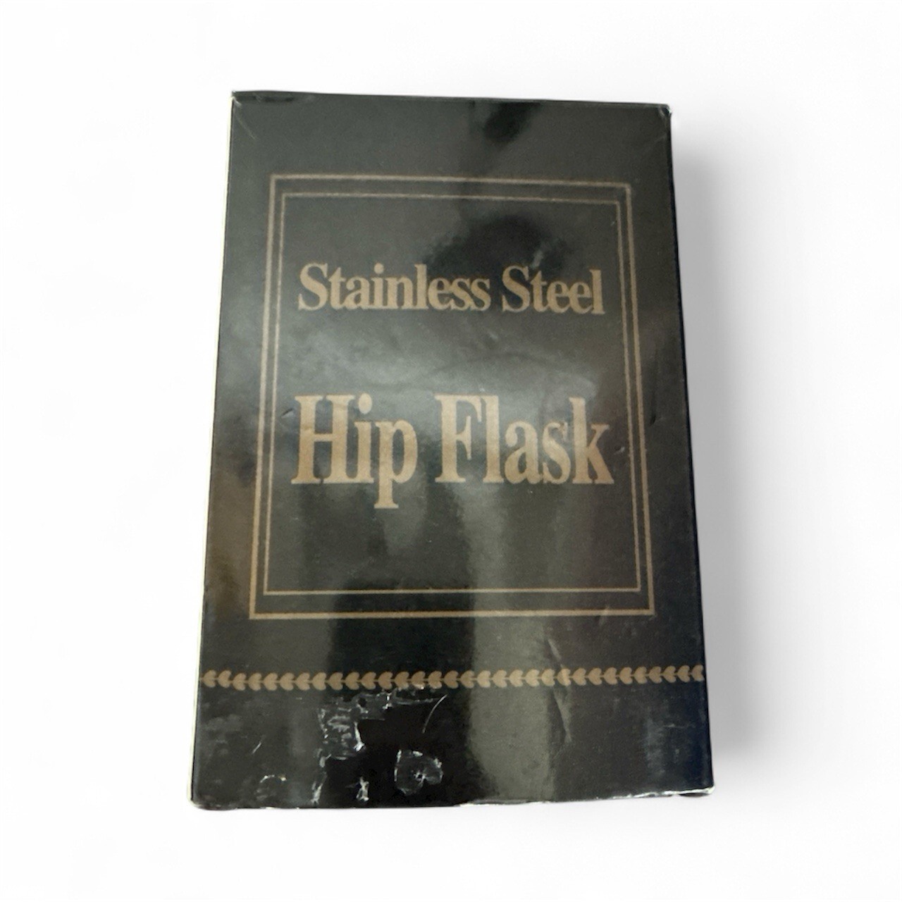 Hip Flask Stainless Steel Gold Design Leather Stitched 8oz (230ml) Pocket Flask