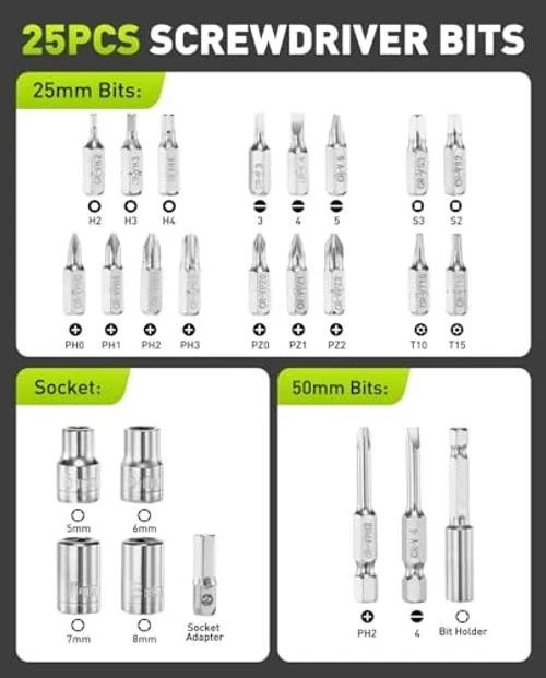 Electric Screwdriver Set, 3.7V Cordless Screwdriver with 3 Torque Settings,