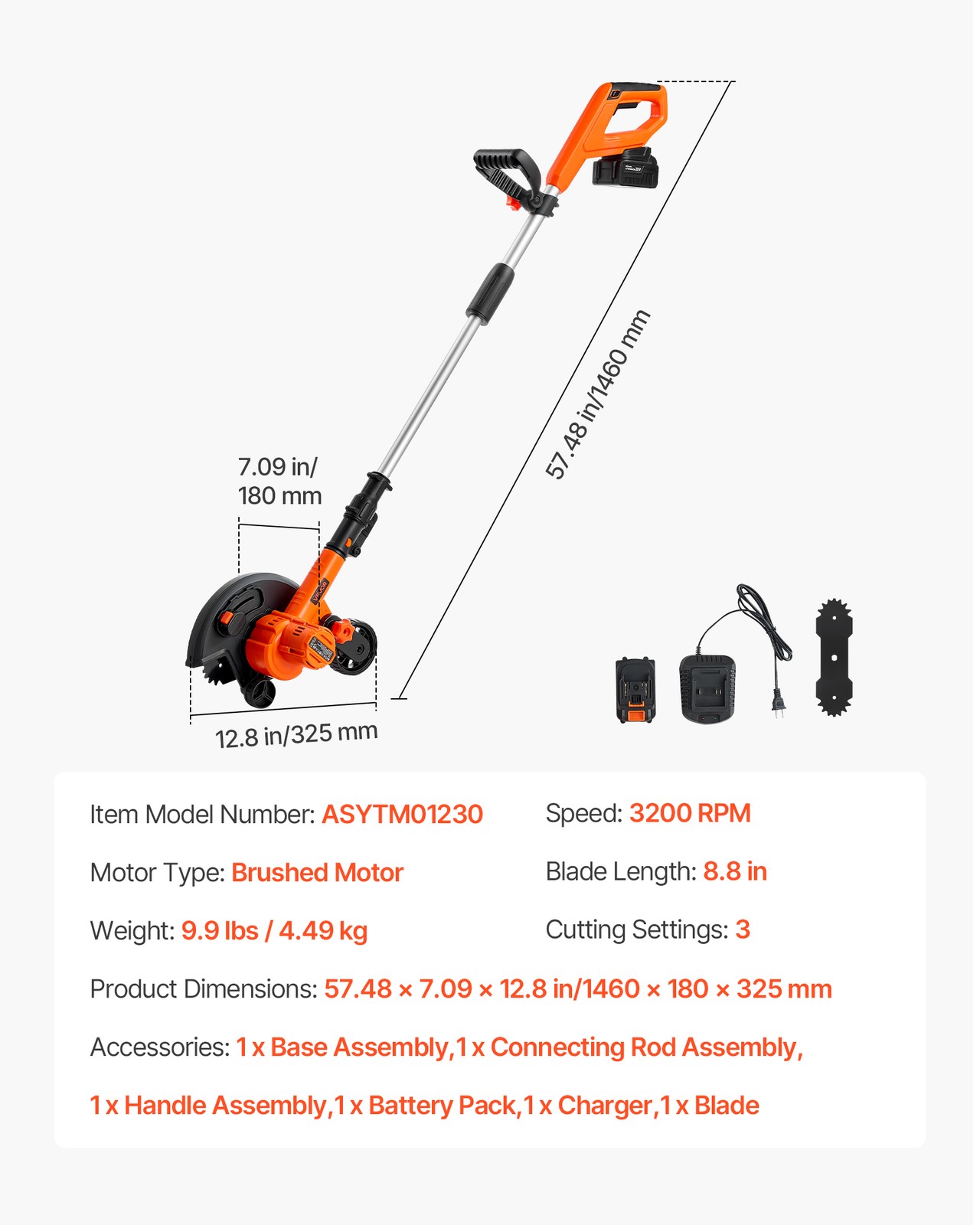 VEVOR Lawn Edger Battery Powered Cordless Edger Lawn Tool 8.8-inch Blade Length